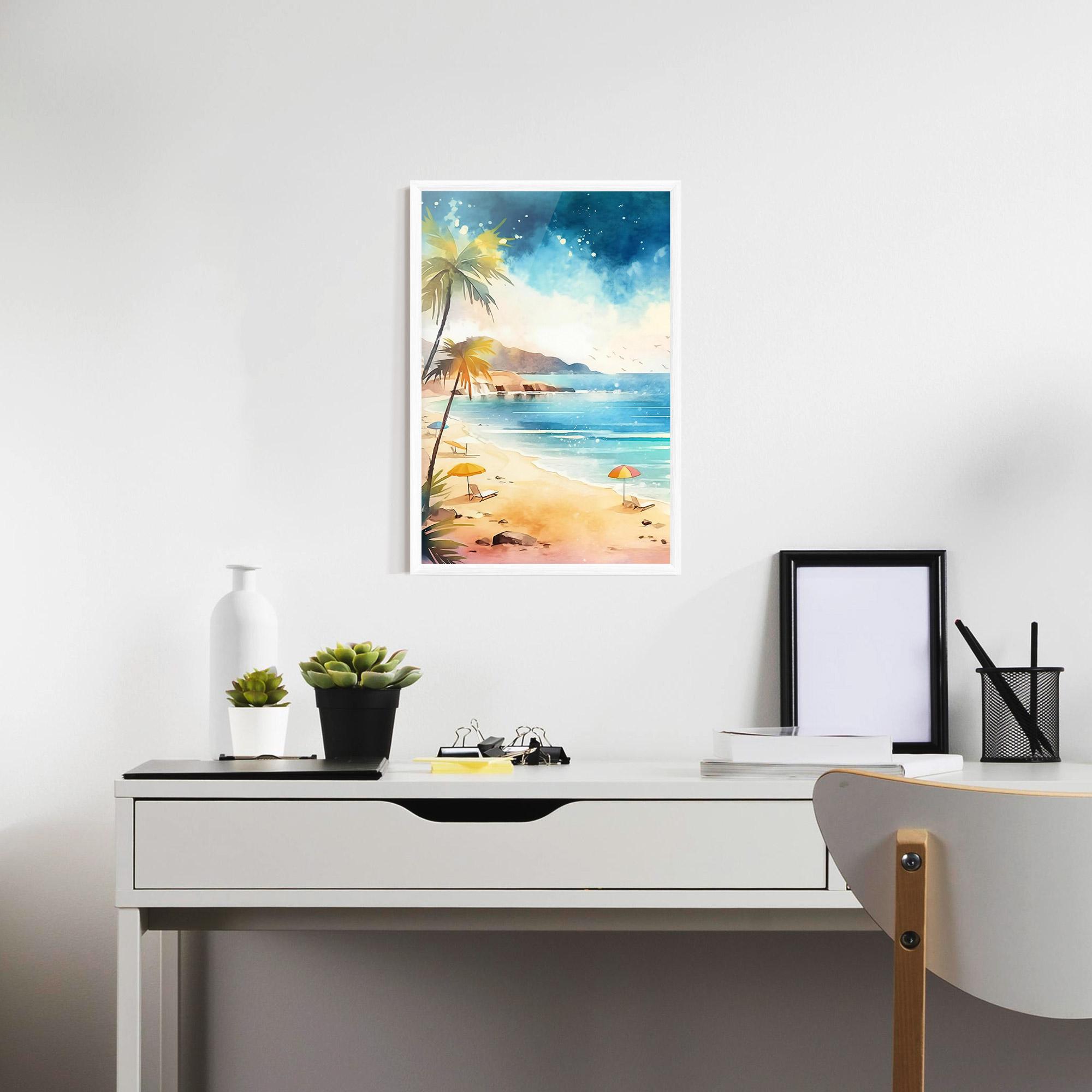 Keretezett Poszter Umbrellas Beach Art mockup 7