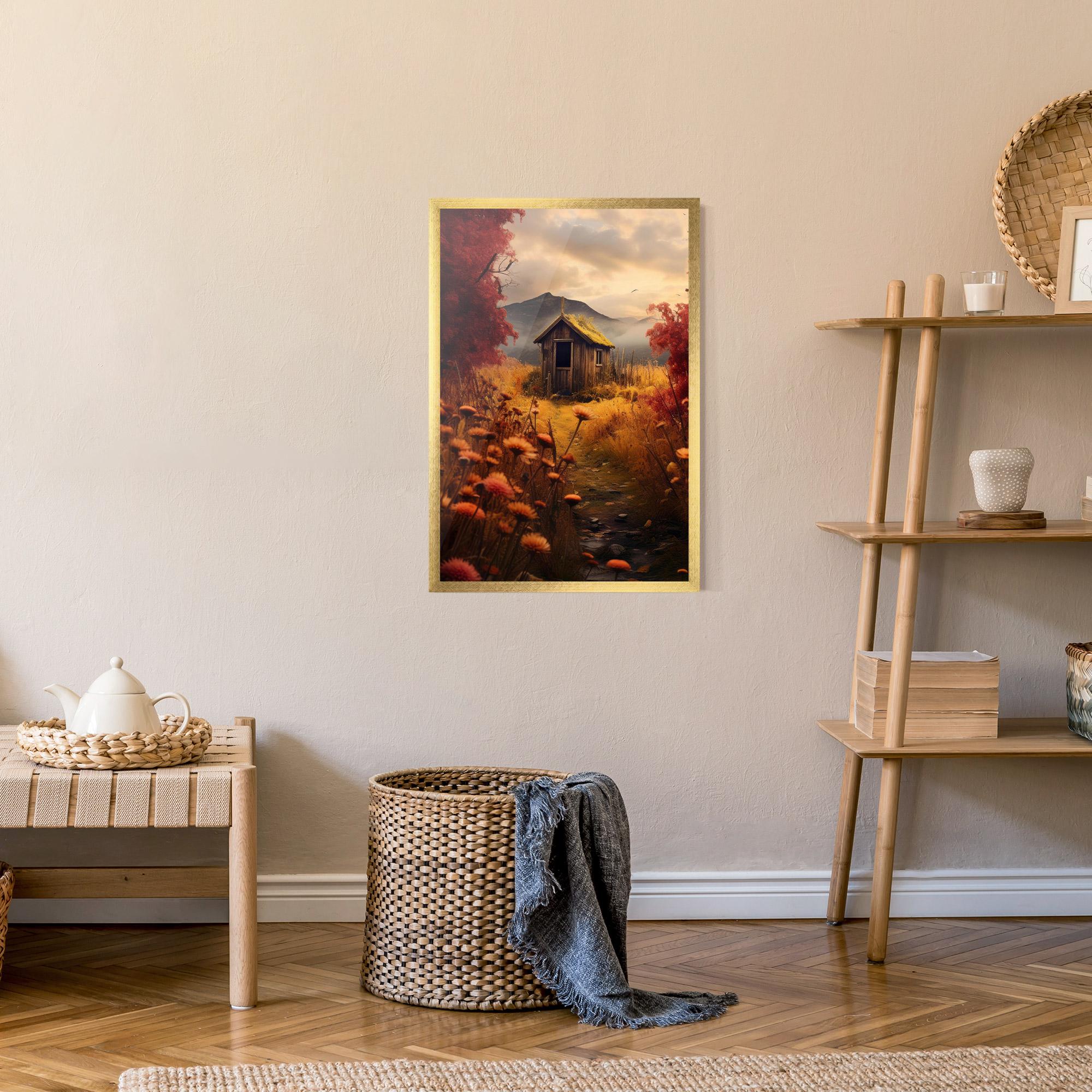 Keretezett Poszter Small Cabin Field mockup 9