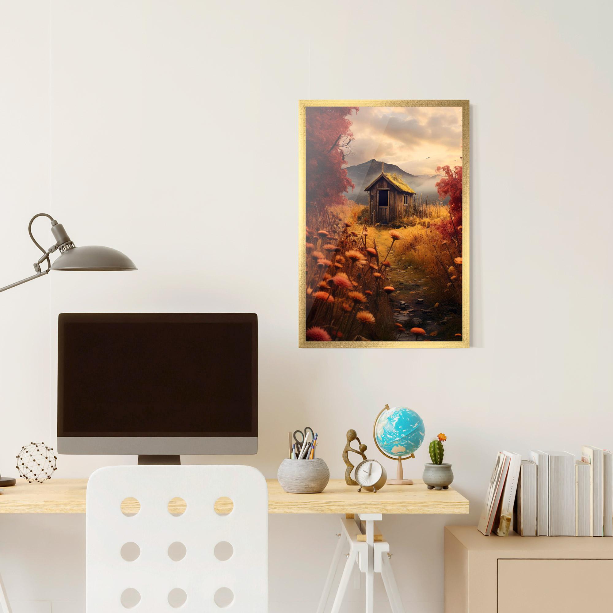 Keretezett Poszter Small Cabin Field mockup 6