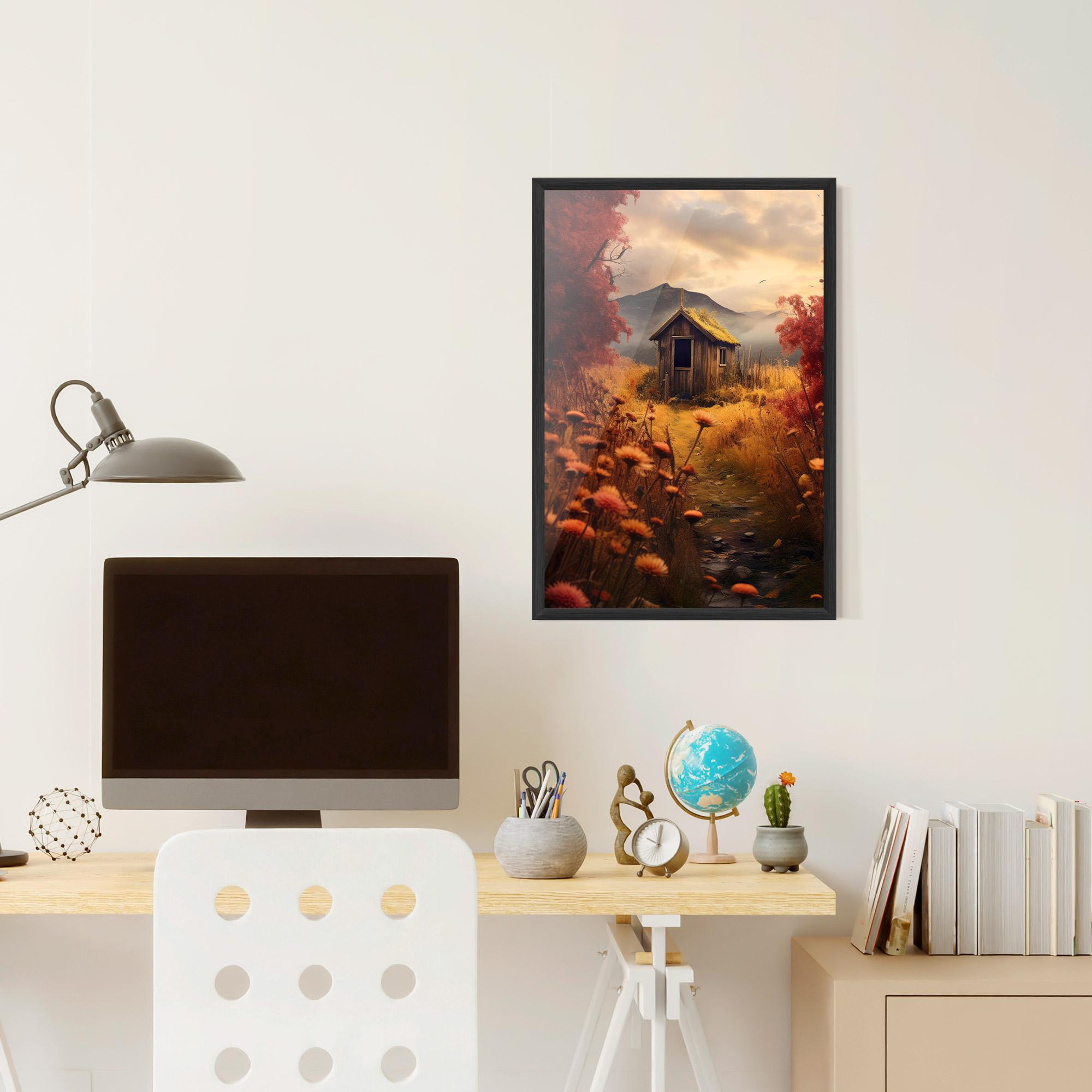 Keretezett Poszter Small Cabin Field mockup 6