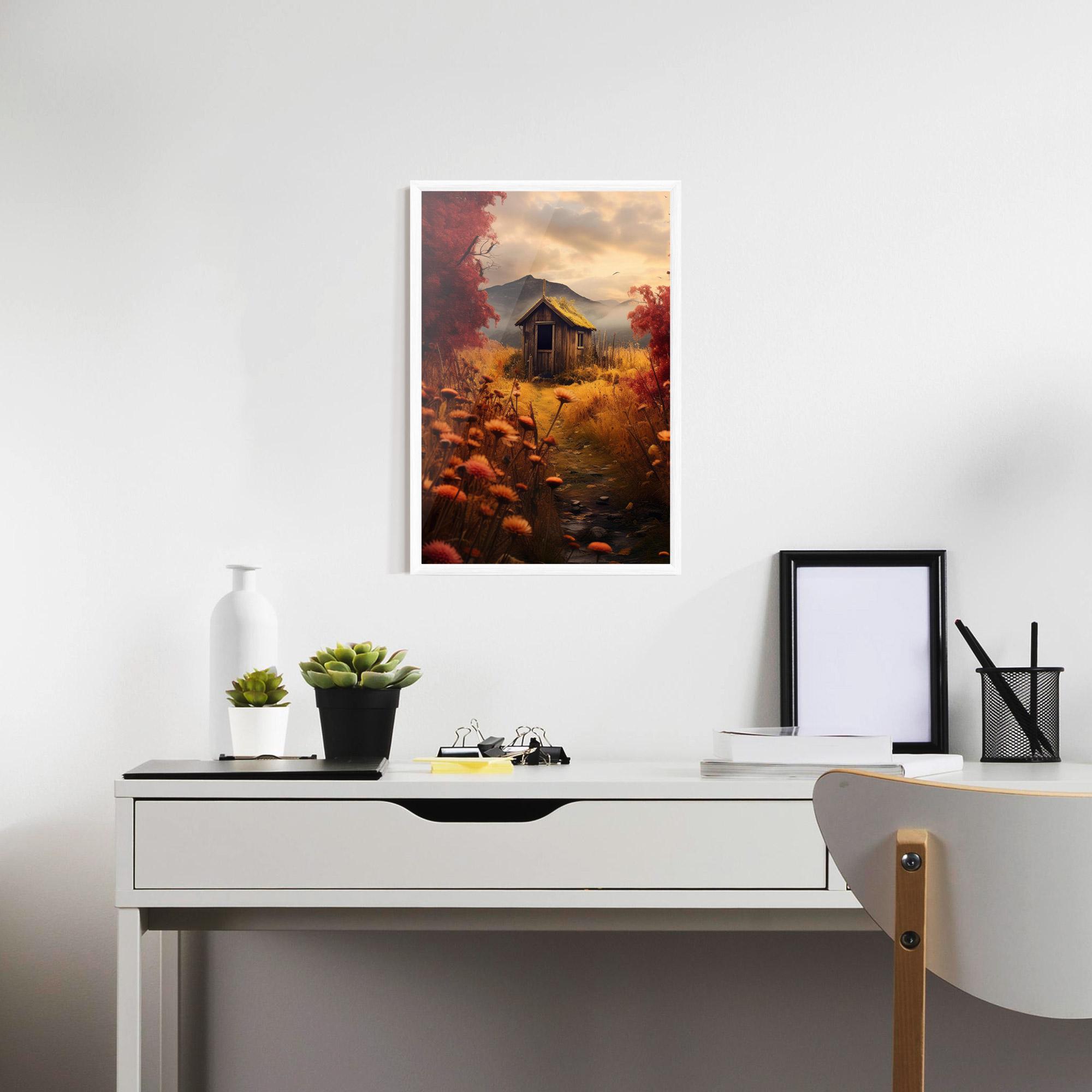 Keretezett Poszter Small Cabin Field mockup 7