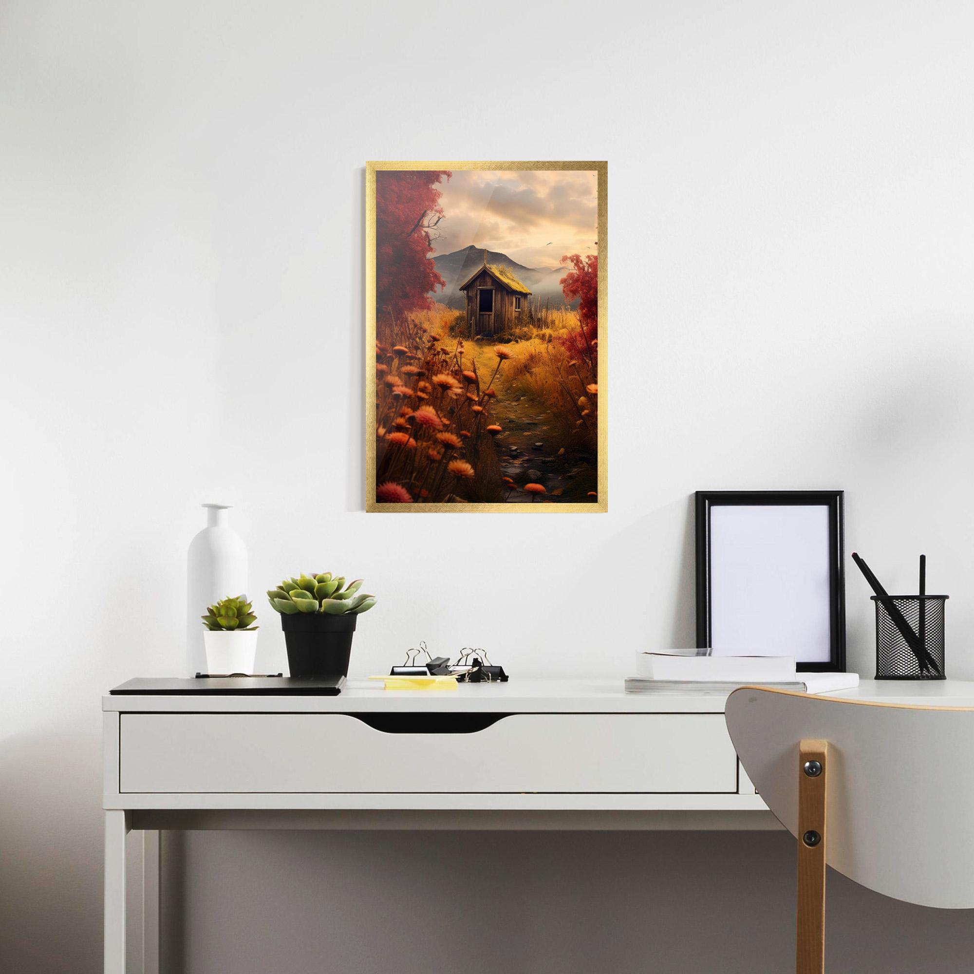 Keretezett Poszter Small Cabin Field mockup 7