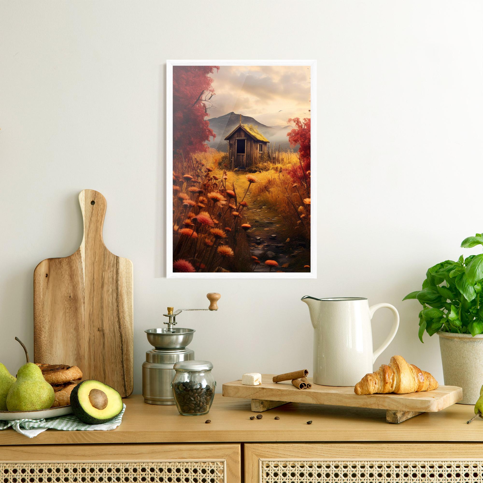 Keretezett Poszter Small Cabin Field mockup 8