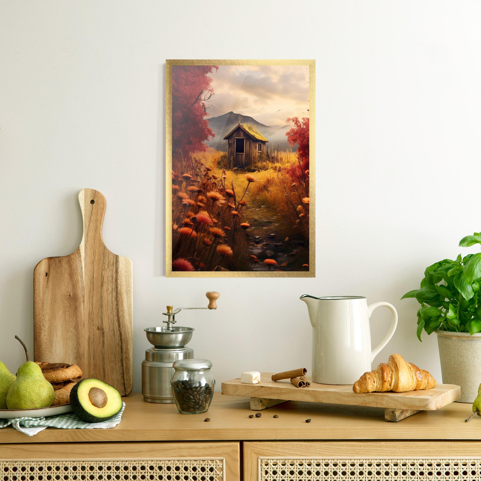 Keretezett Poszter Small Cabin Field mockup 8