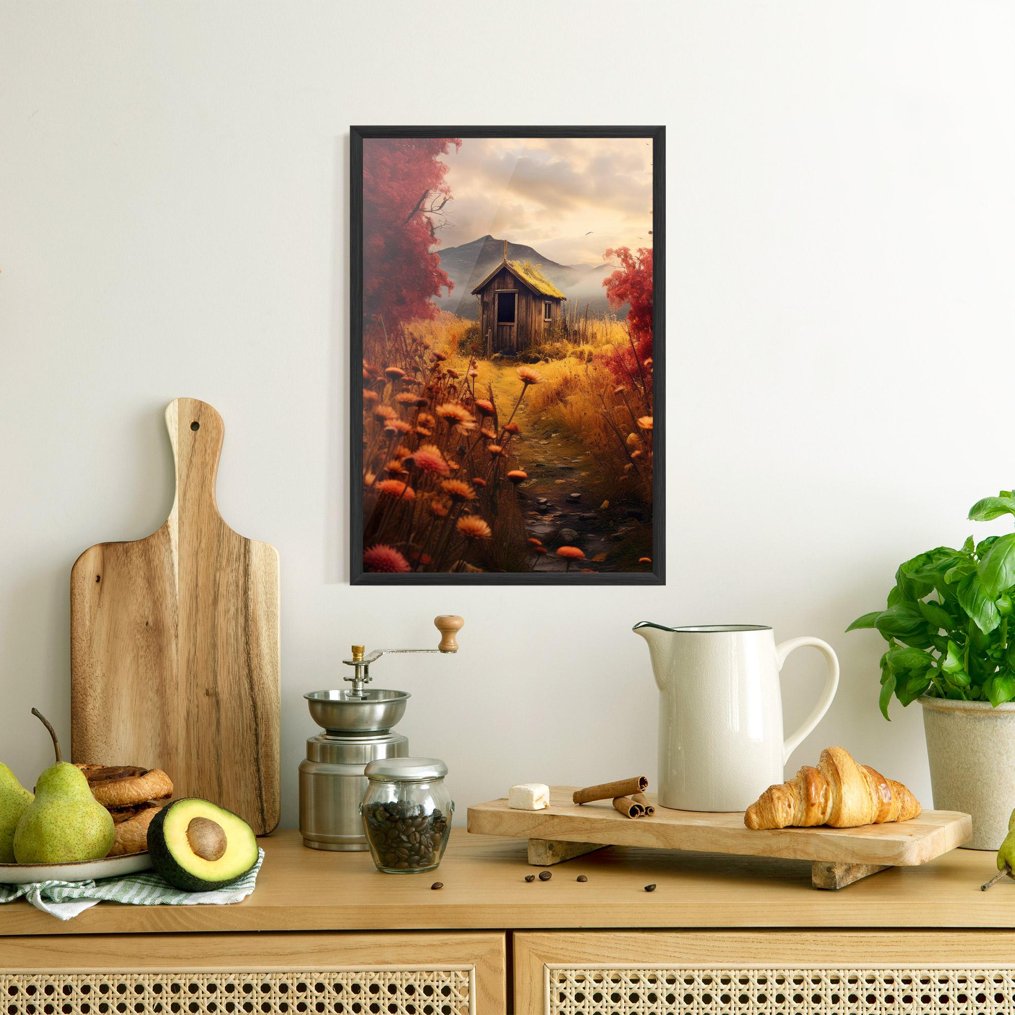 Keretezett Poszter Small Cabin Field mockup 8