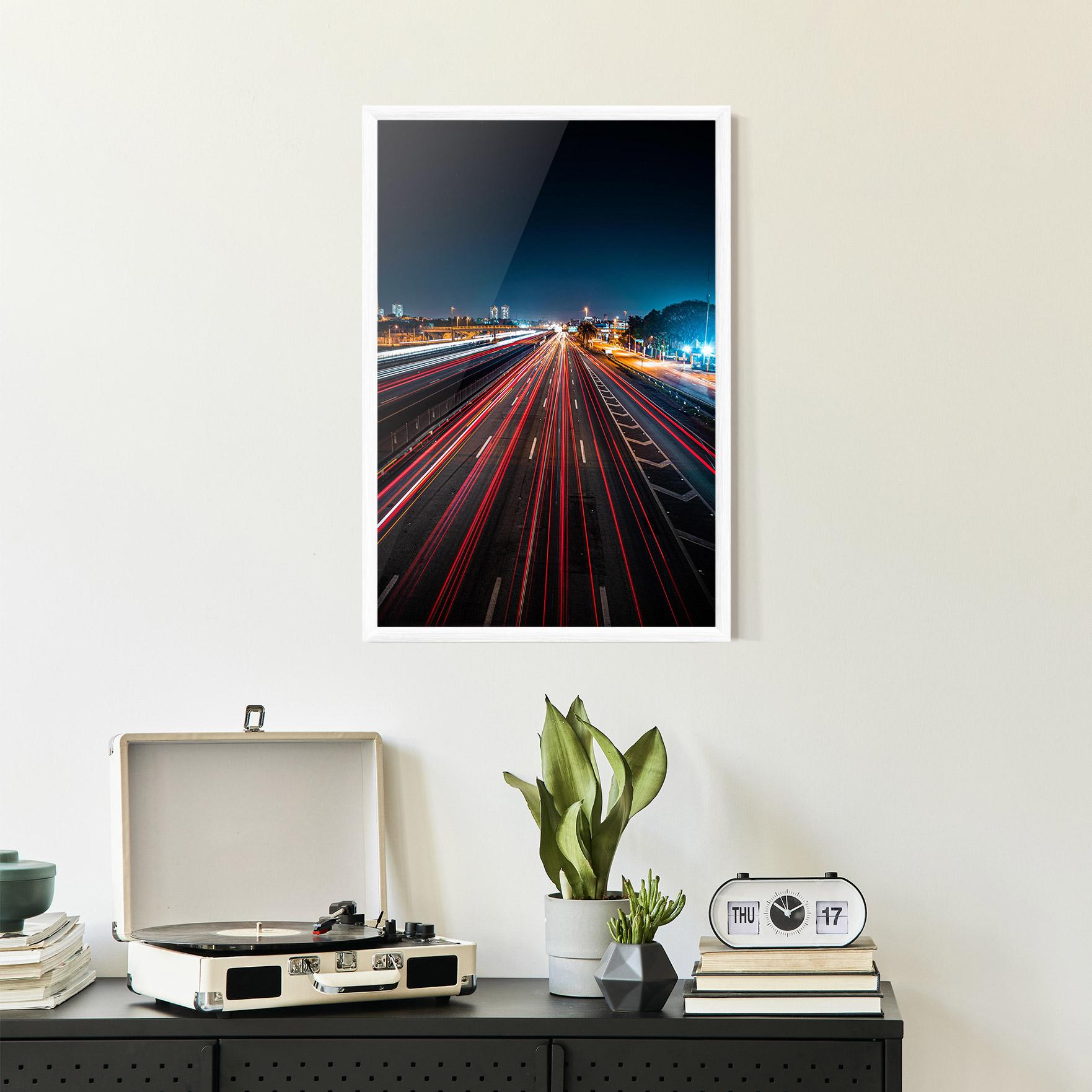 Keretezett Poszter Red Car Lightgs mockup 2