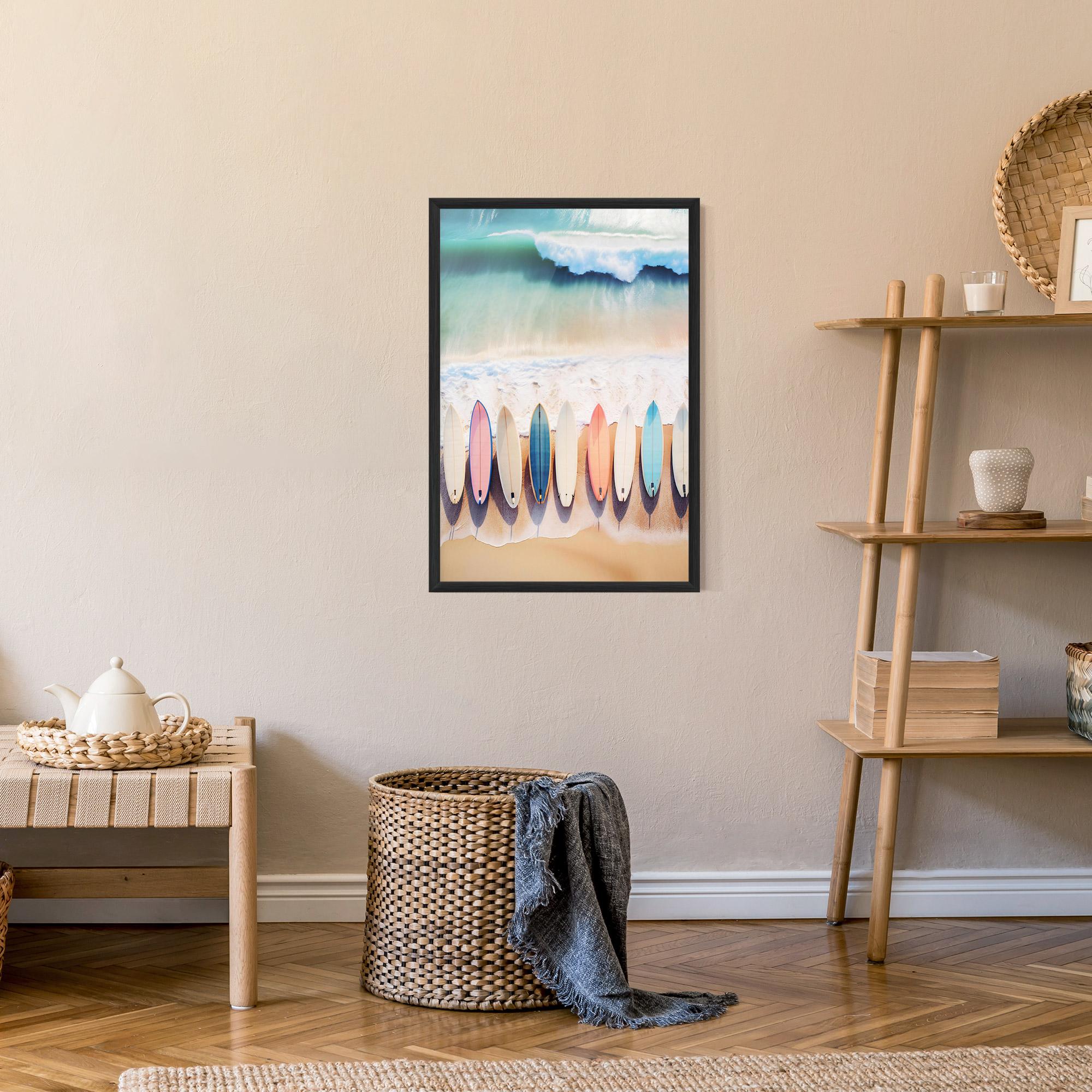 Keretezett Poszter Surfboards Beach mockup 9
