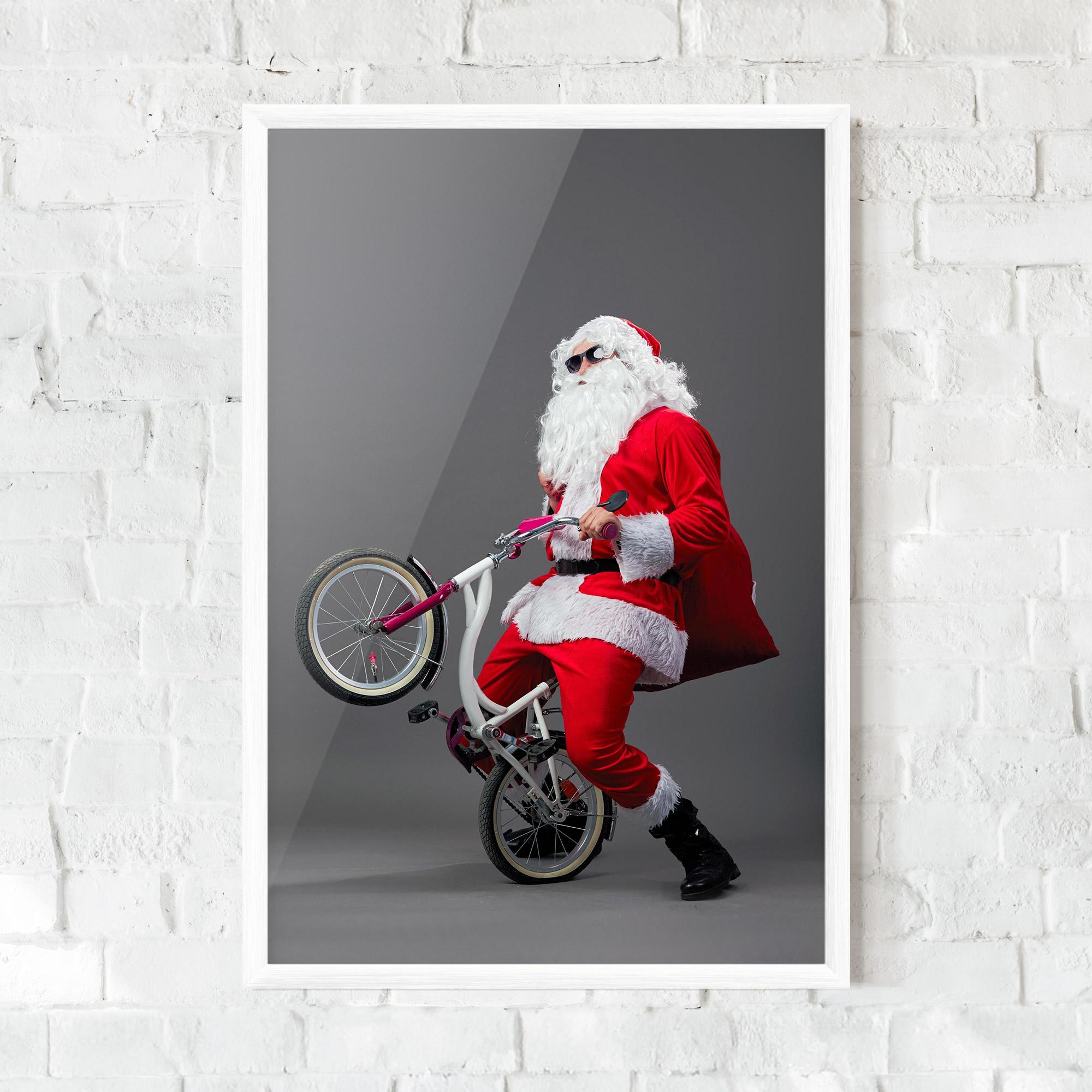 Keretezett Poszter Santa Rides Bicycle mockup 0