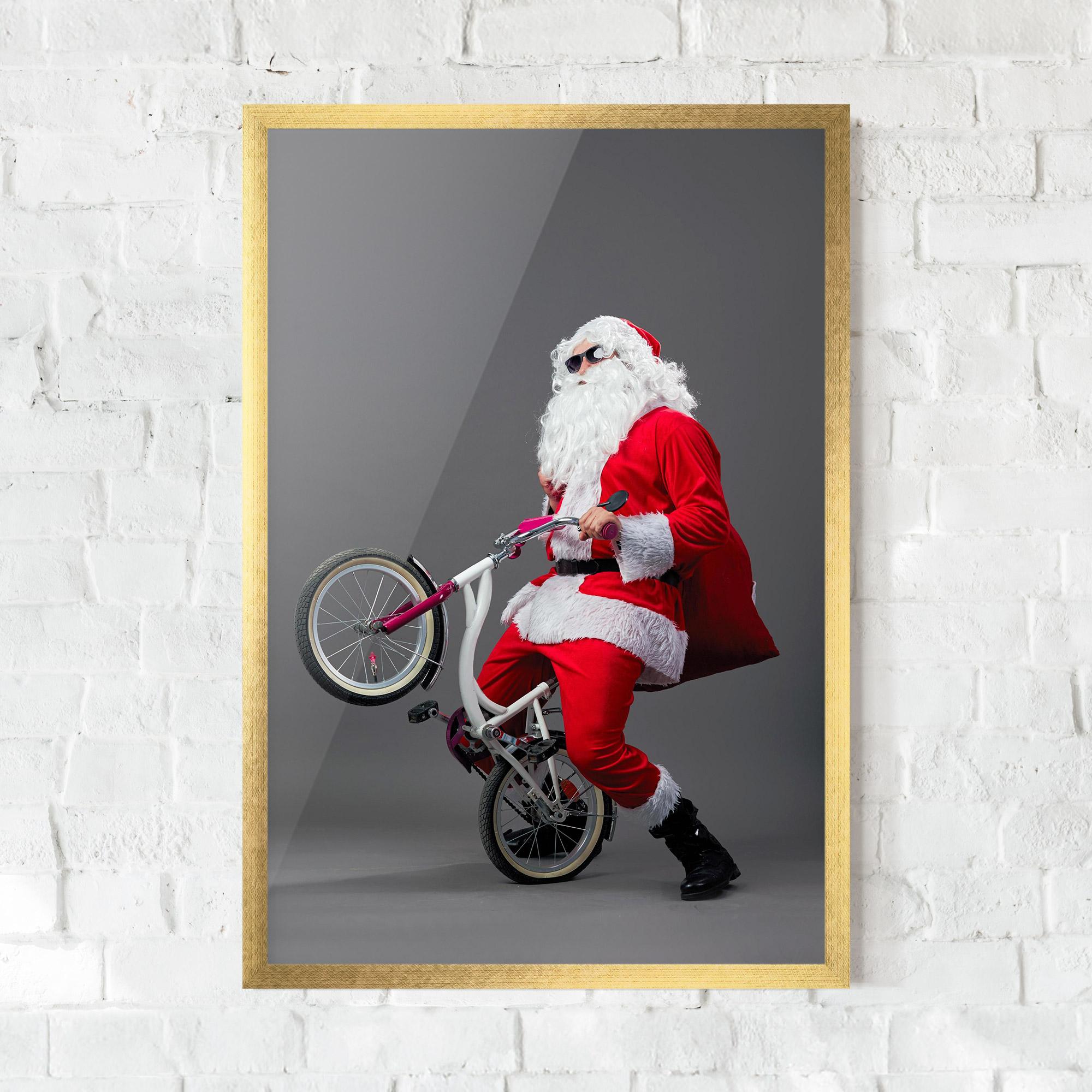 Keretezett Poszter Santa Rides Bicycle mockup 0