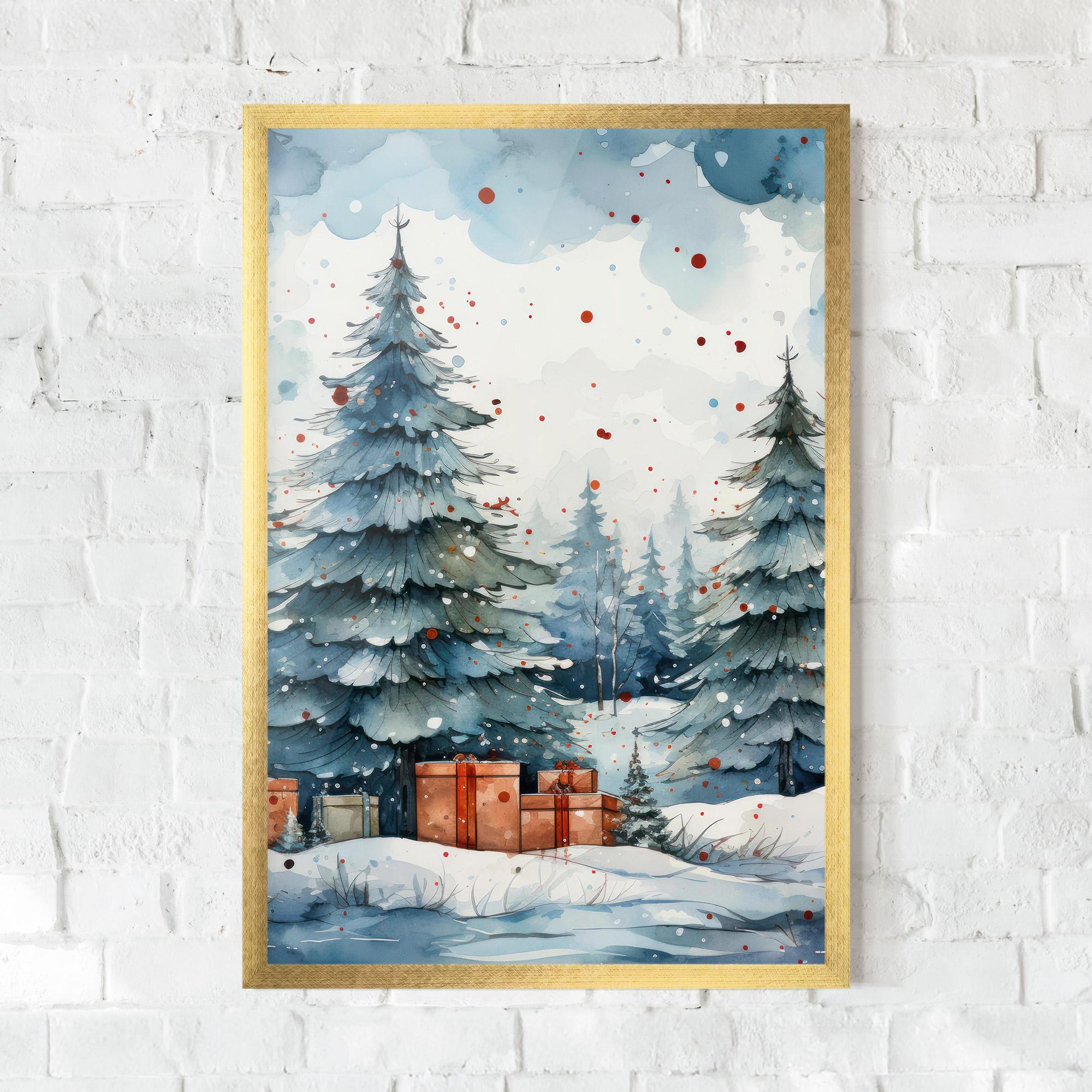Keretezett Poszter Watercolor Christmas mockup 0