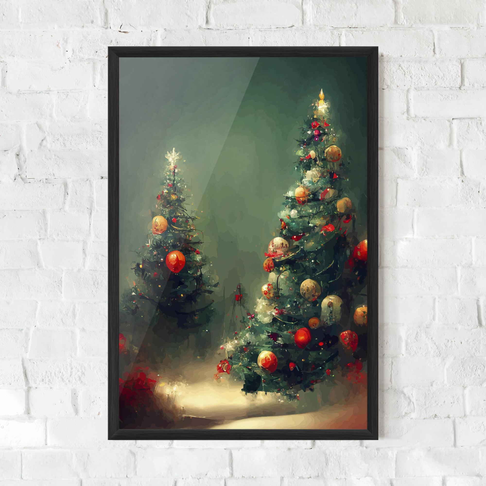 Keretezett Poszter Snow Trees With Lights mockup 0