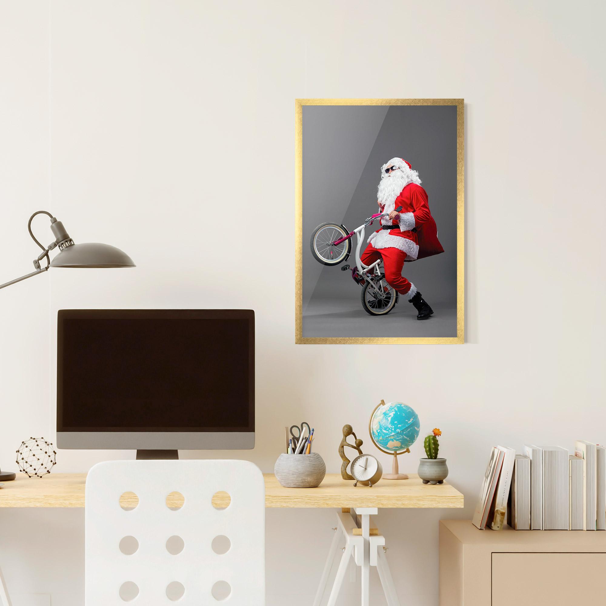 Keretezett Poszter Santa Rides Bicycle mockup 6
