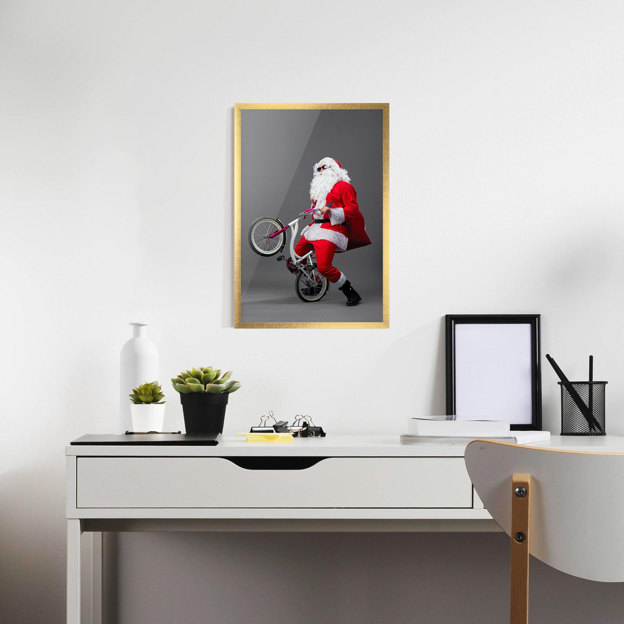 Keretezett Poszter Santa Rides Bicycle mockup 7