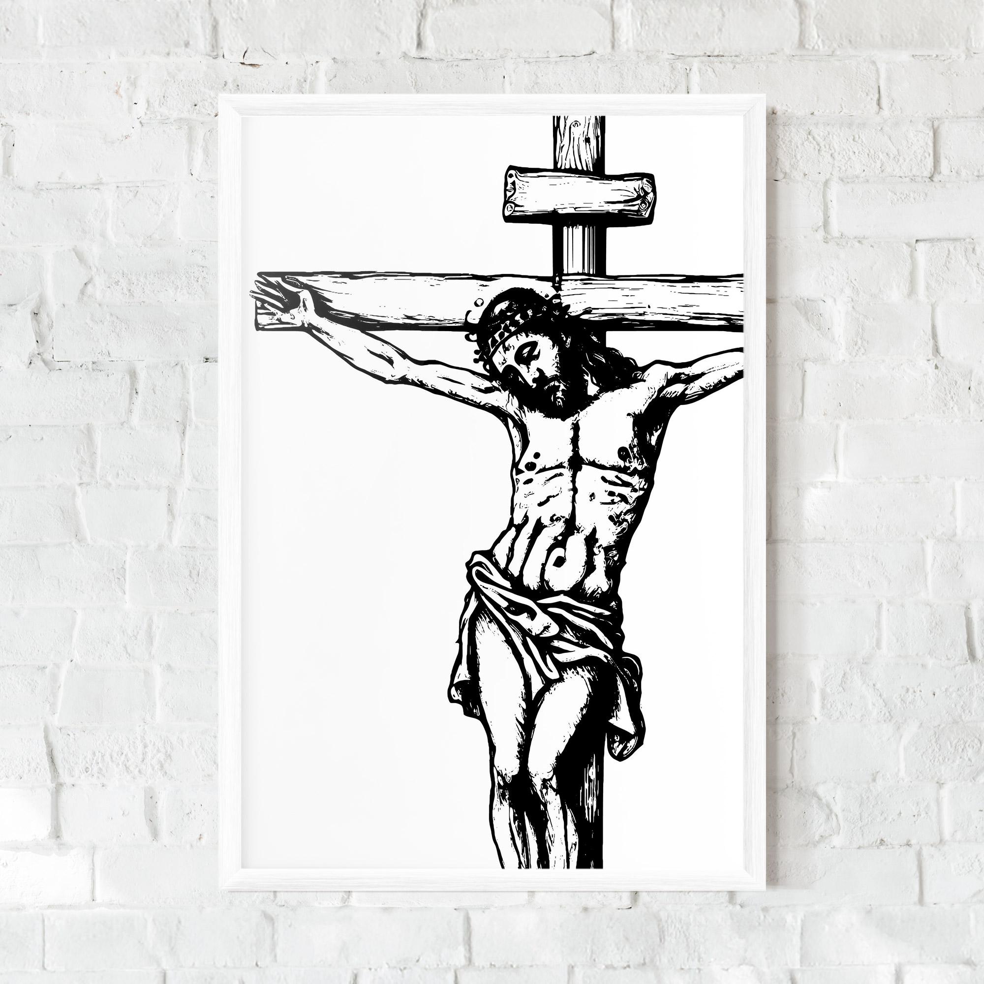 Keretezett Poszter Jesus Black Line mockup 0