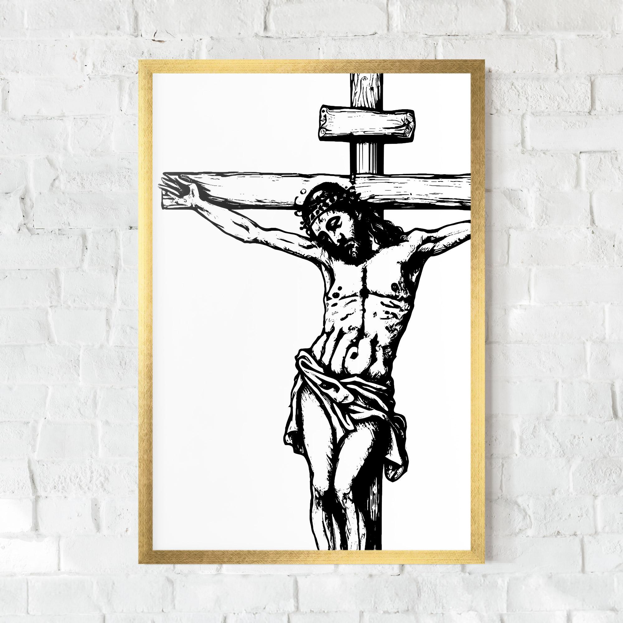 Keretezett Poszter Jesus Black Line mockup 0