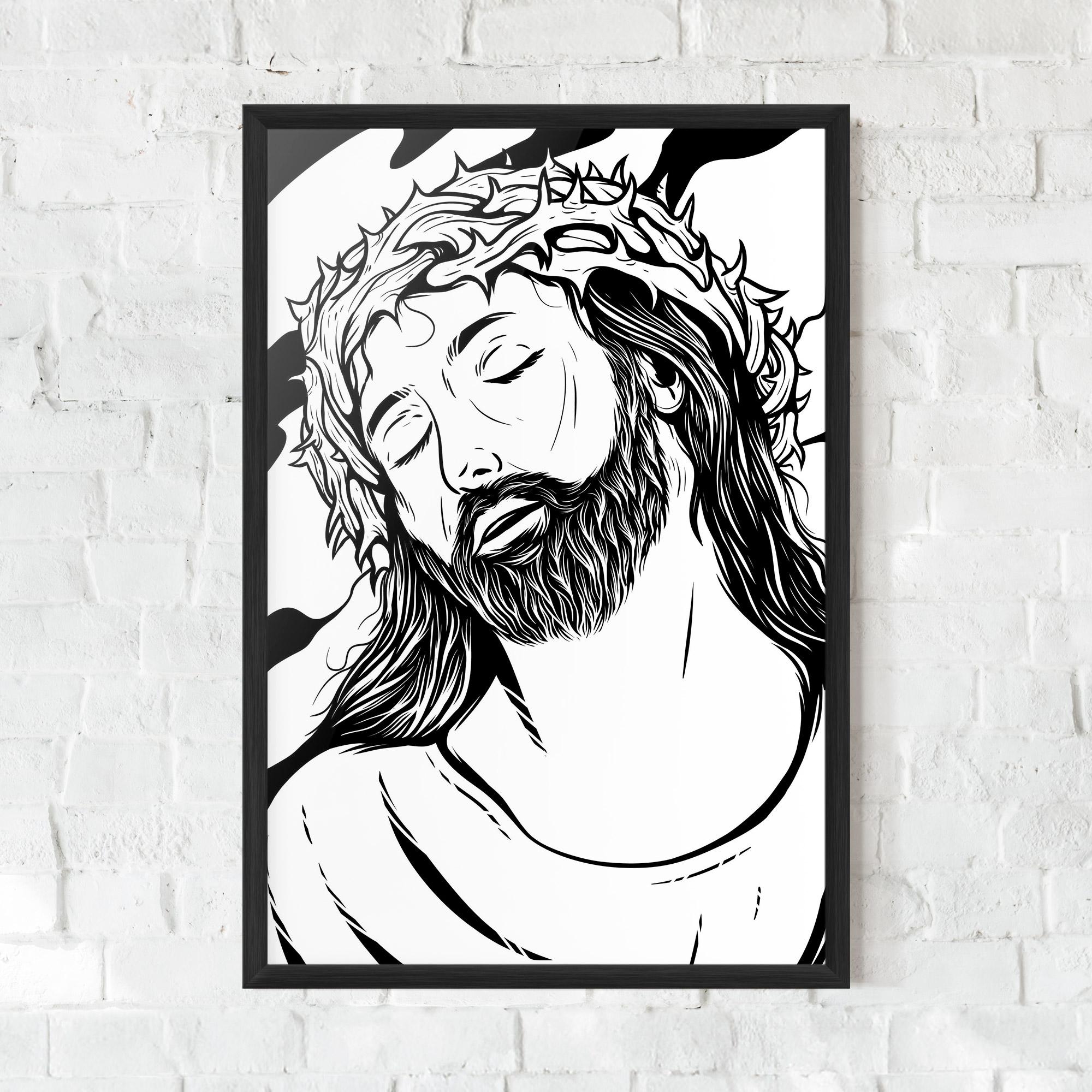 Keretezett Poszter Black White Jesus mockup 0