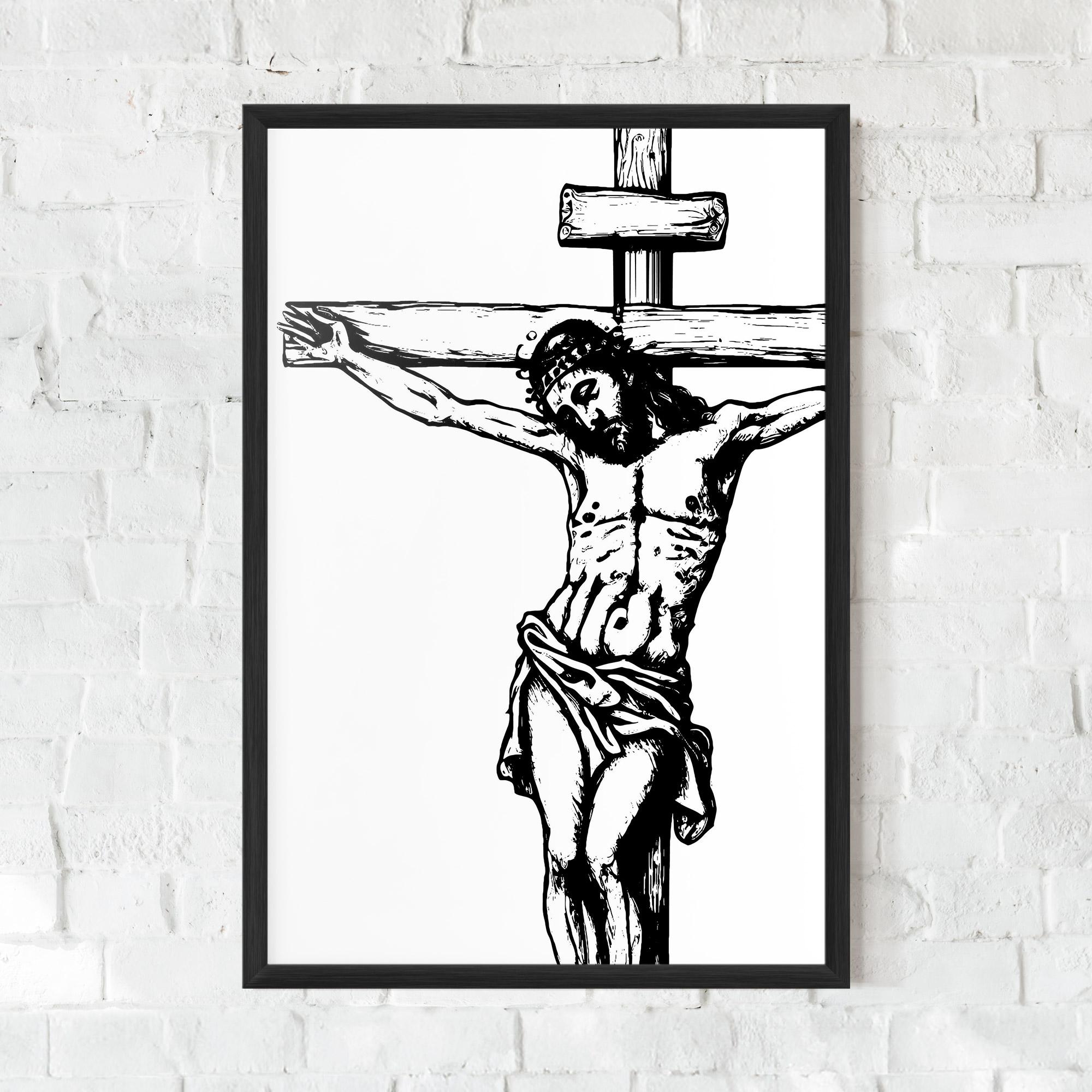 Keretezett Poszter Jesus Black Line mockup 0