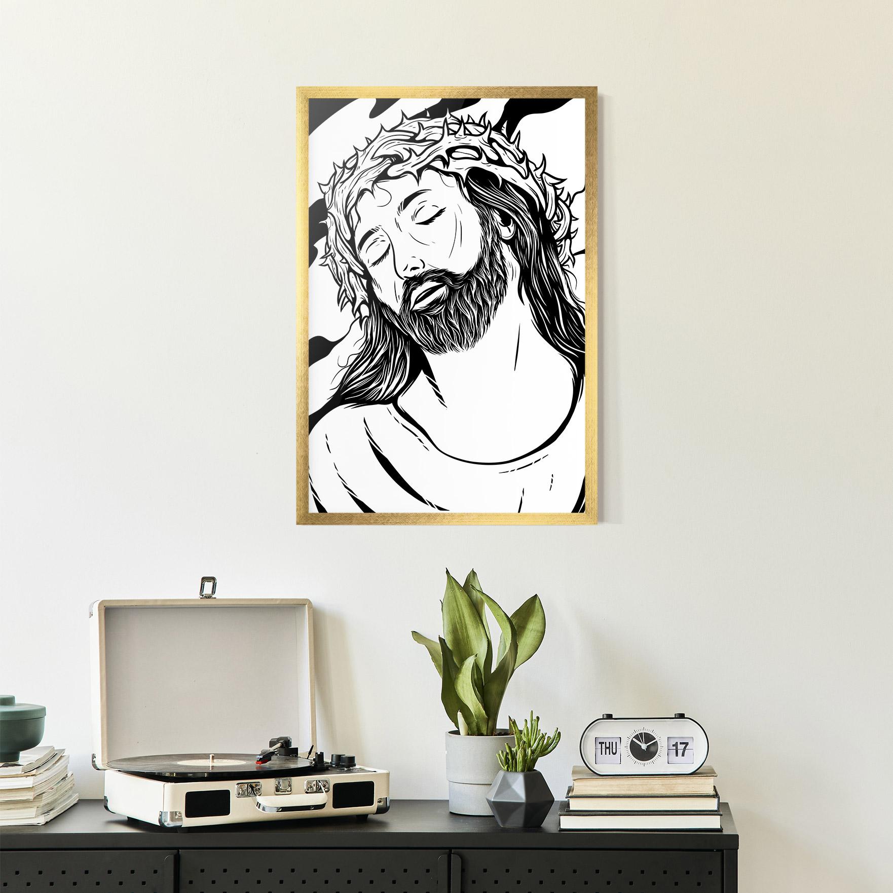 Keretezett Poszter Black White Jesus mockup 2