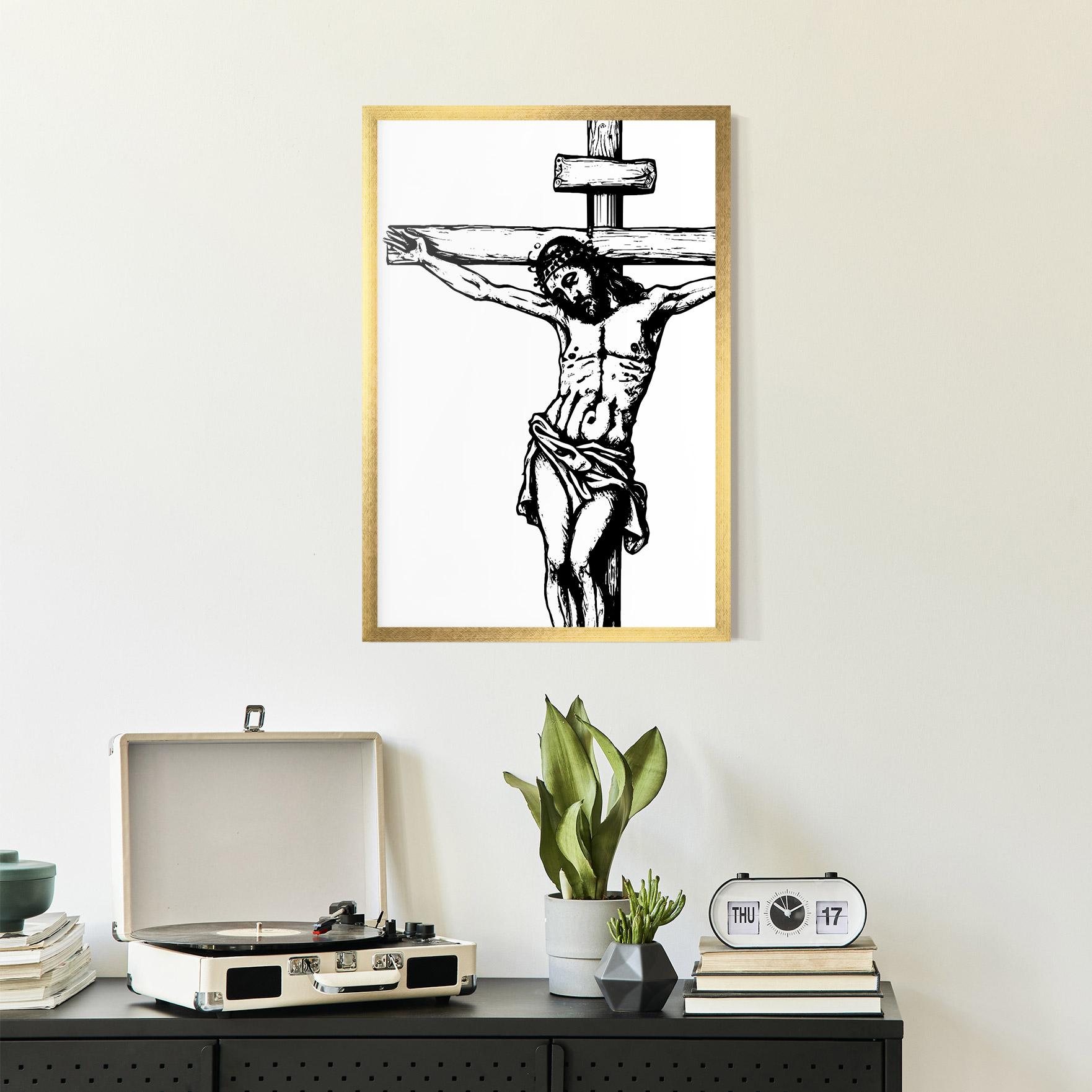 Keretezett Poszter Jesus Black Line mockup 2