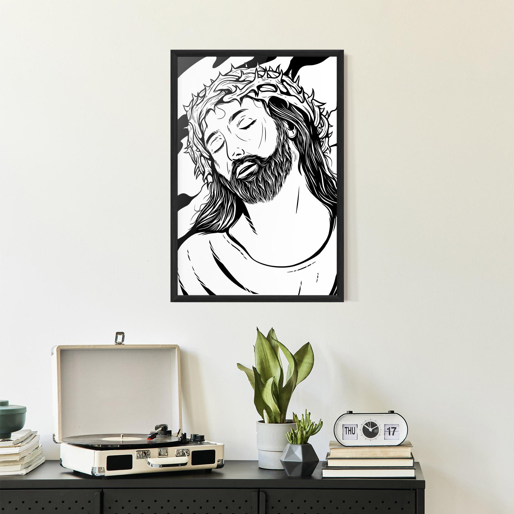 Keretezett Poszter Black White Jesus mockup 2