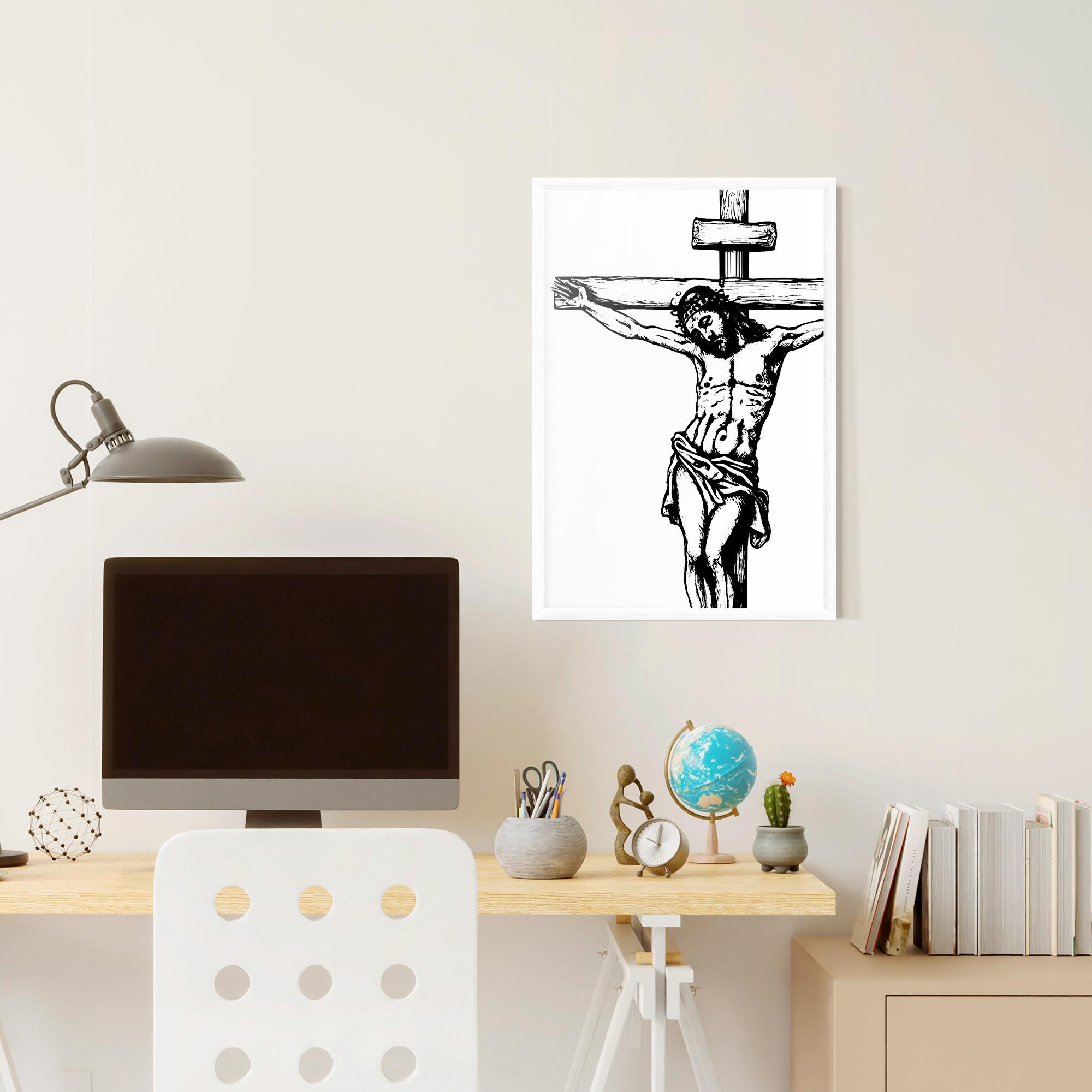 Keretezett Poszter Jesus Black Line mockup 6