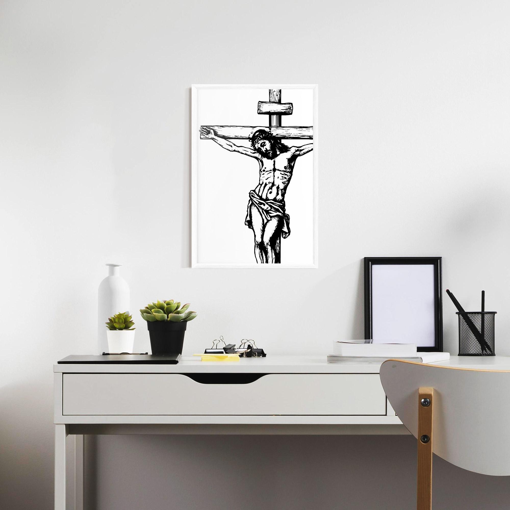 Keretezett Poszter Jesus Black Line mockup 7