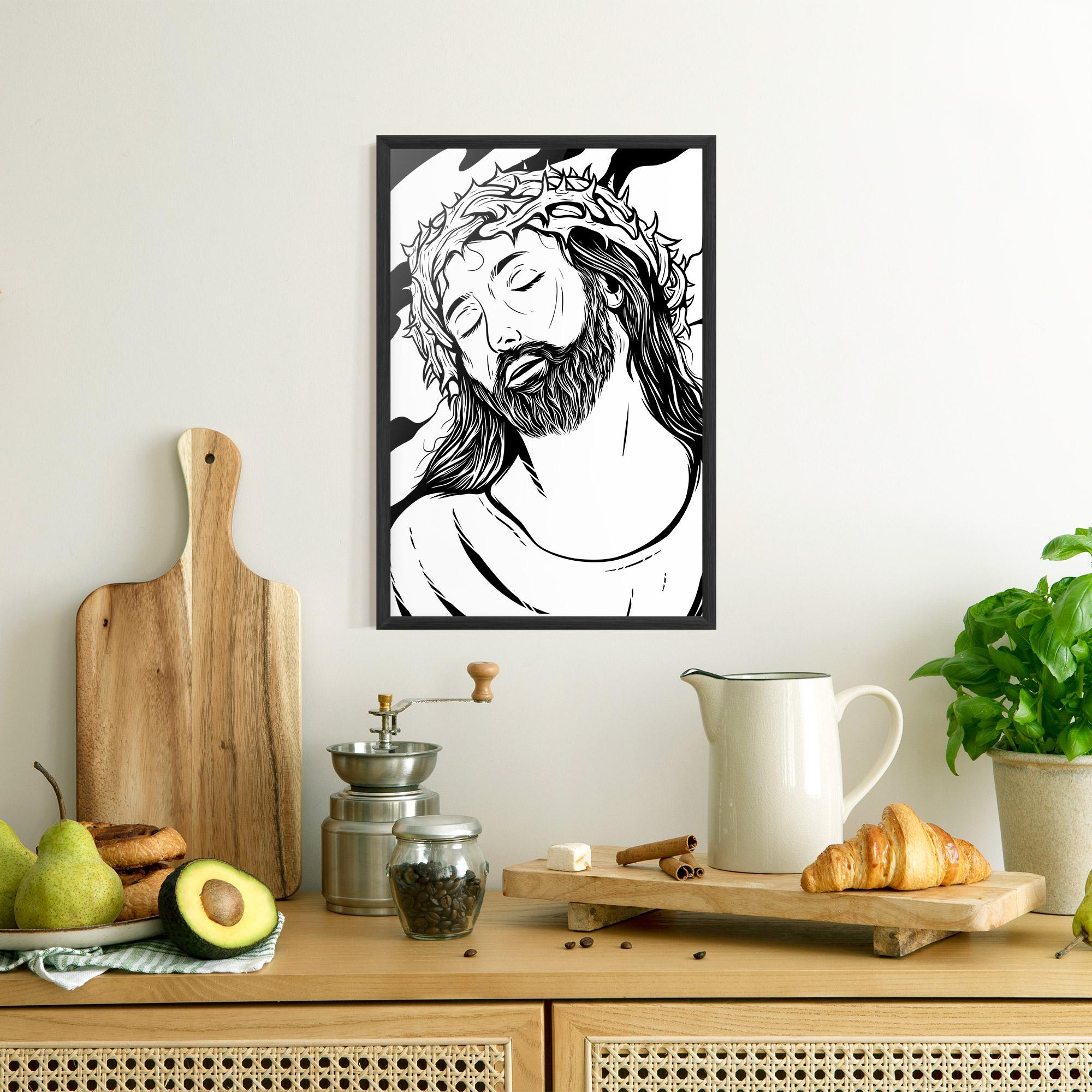 Keretezett Poszter Black White Jesus mockup 8