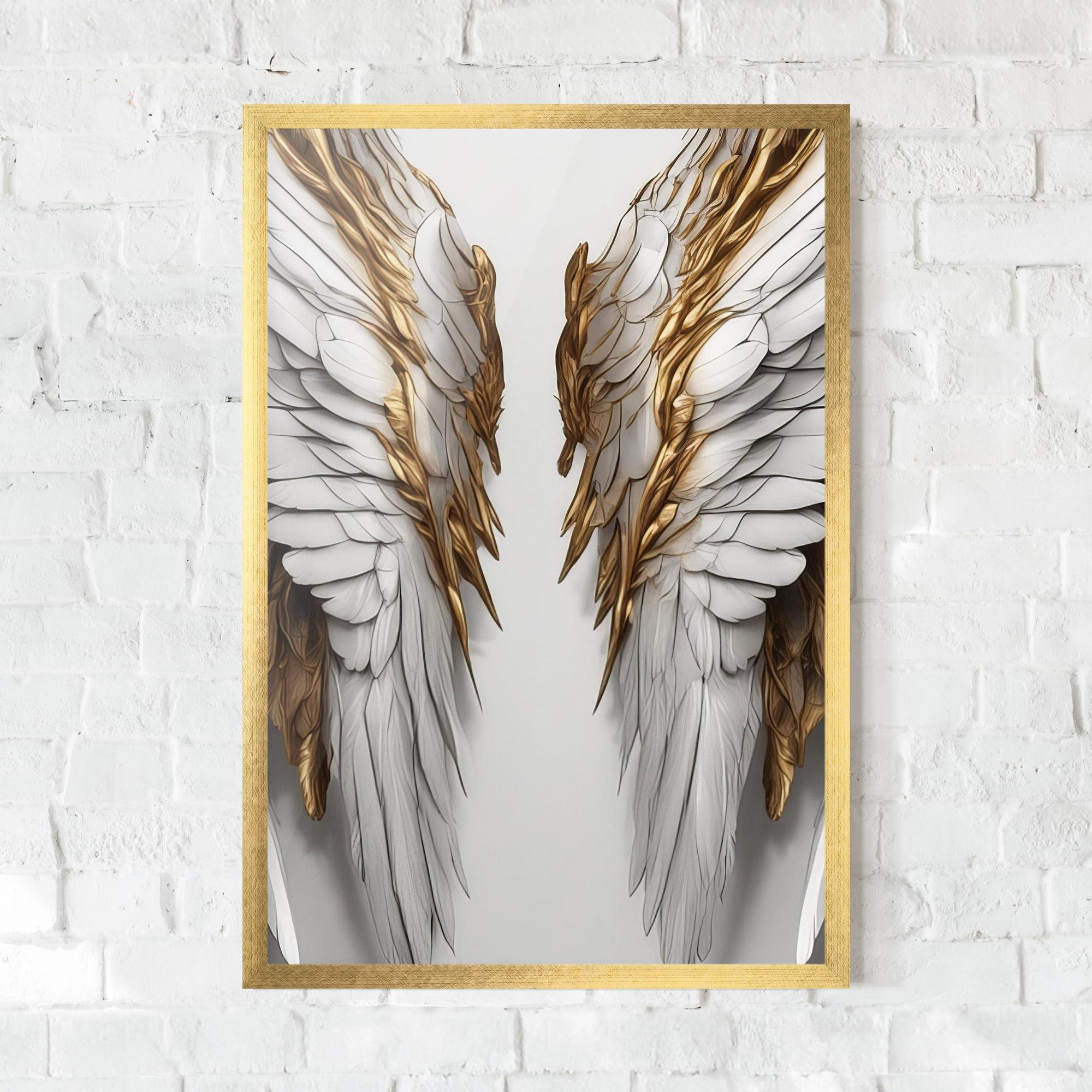 Keretezett Poszter Realistic Gold Angel Wings mockup 0