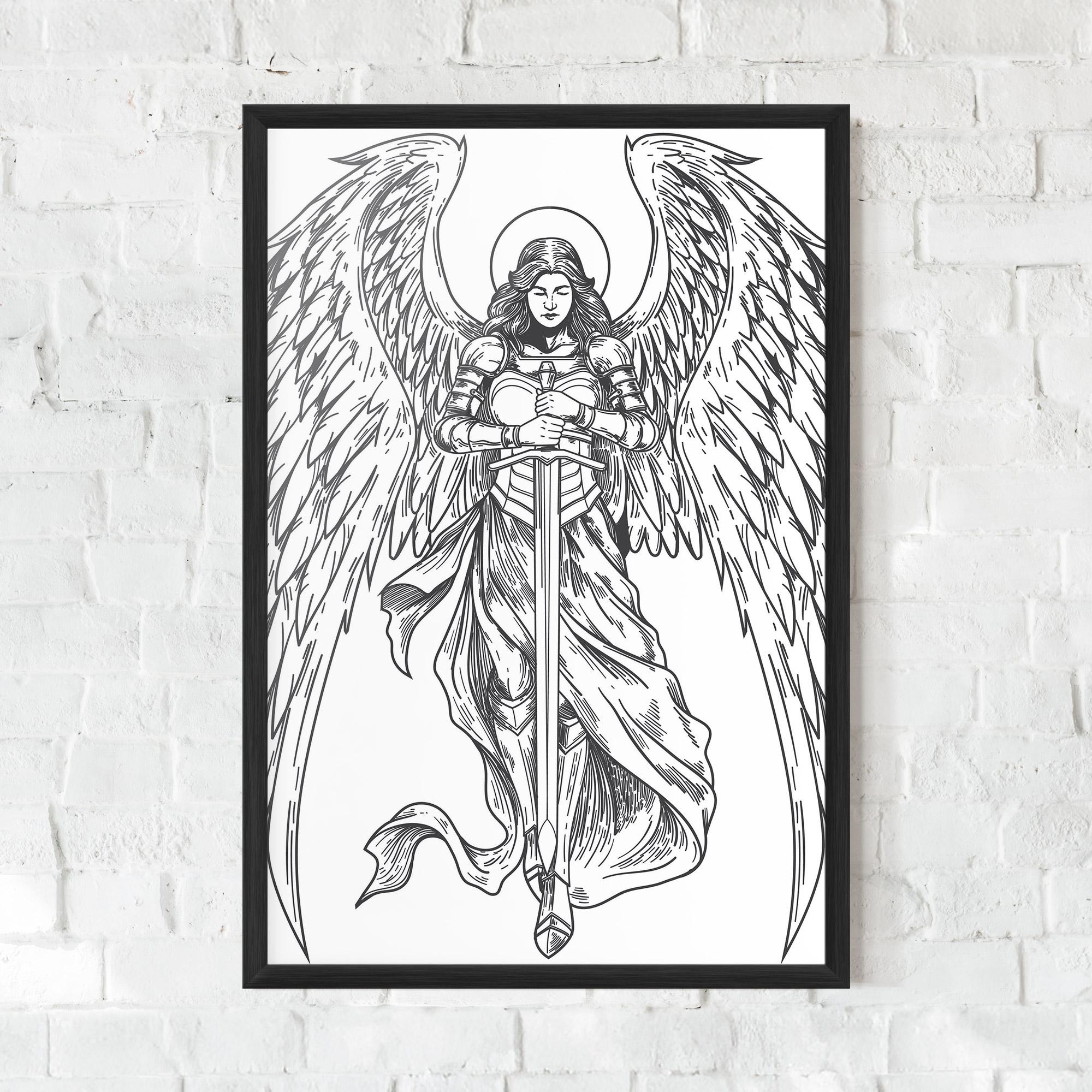 Keretezett Poszter Grey Line Angel mockup 0