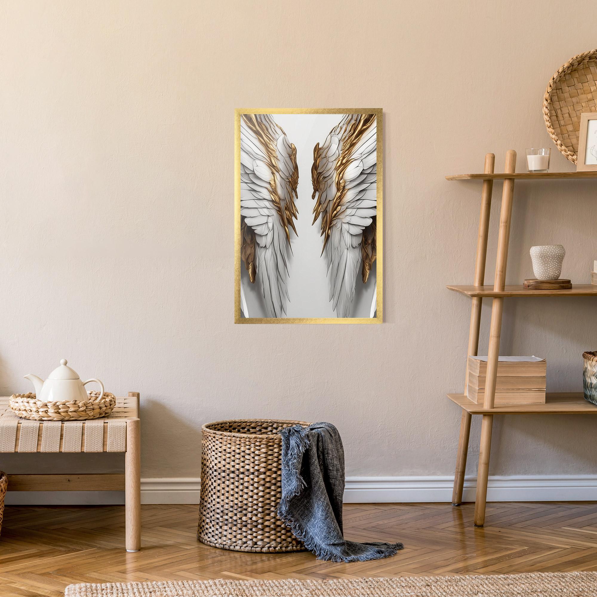 Keretezett Poszter Realistic Gold Angel Wings mockup 9