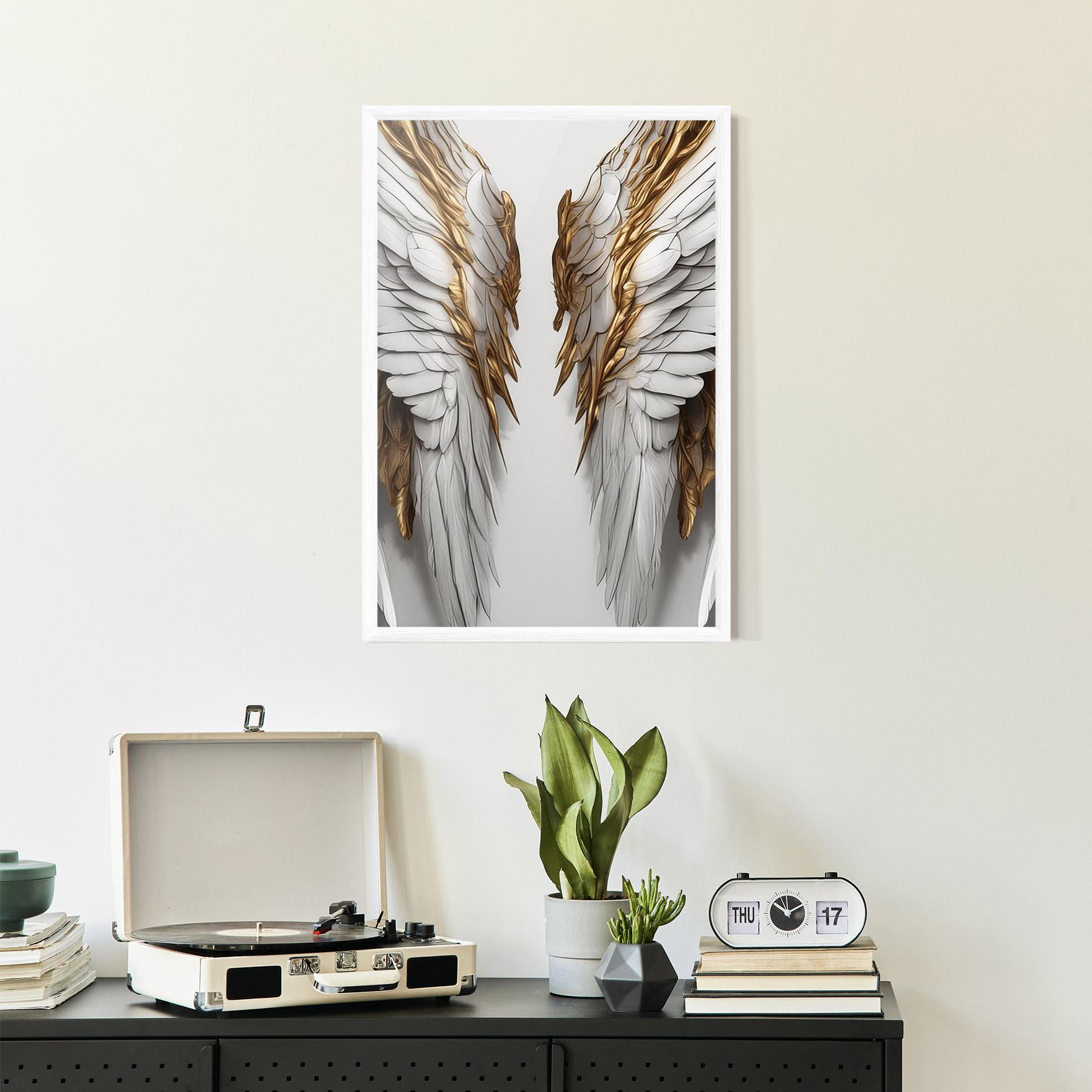 Keretezett Poszter Realistic Gold Angel Wings mockup 2