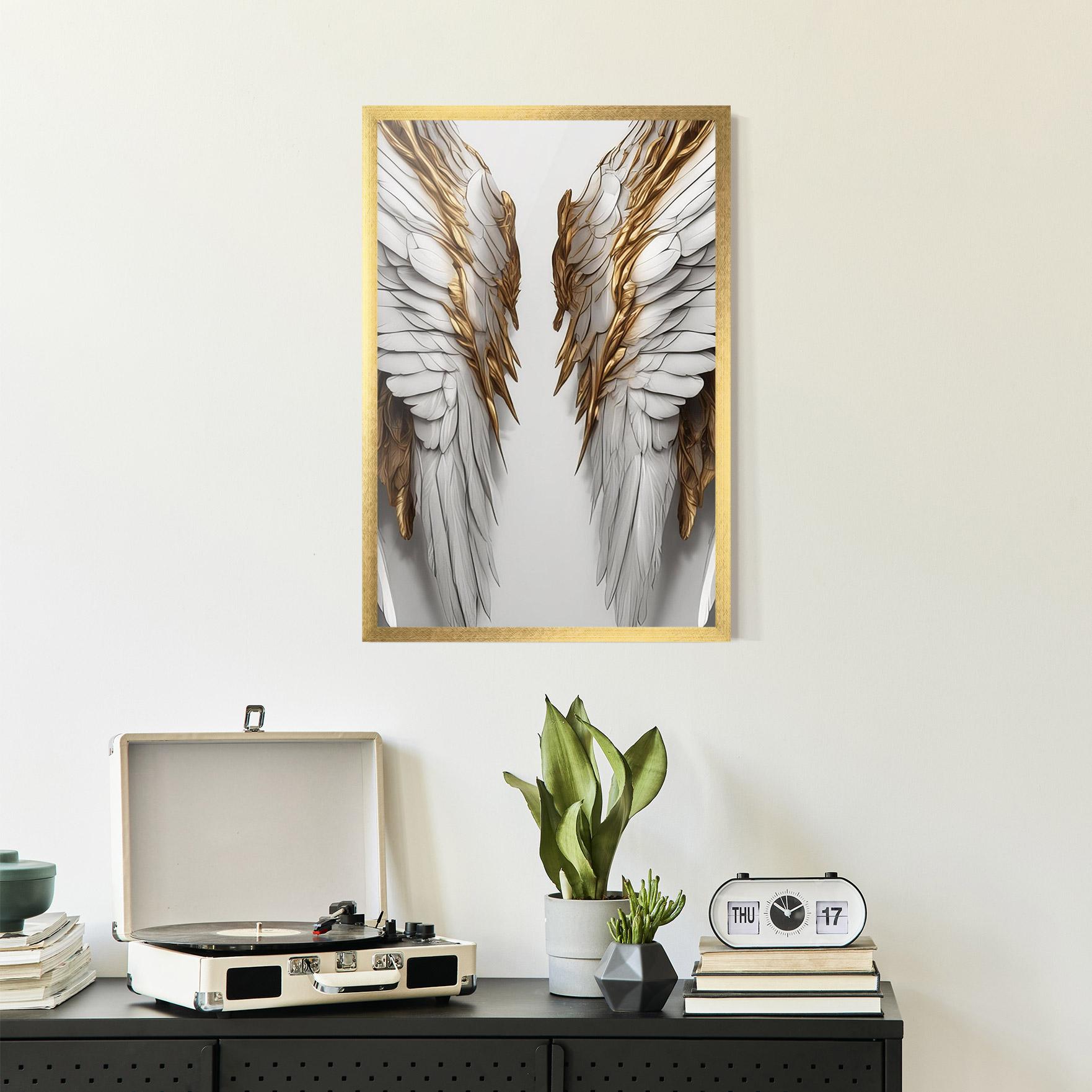 Keretezett Poszter Realistic Gold Angel Wings mockup 2
