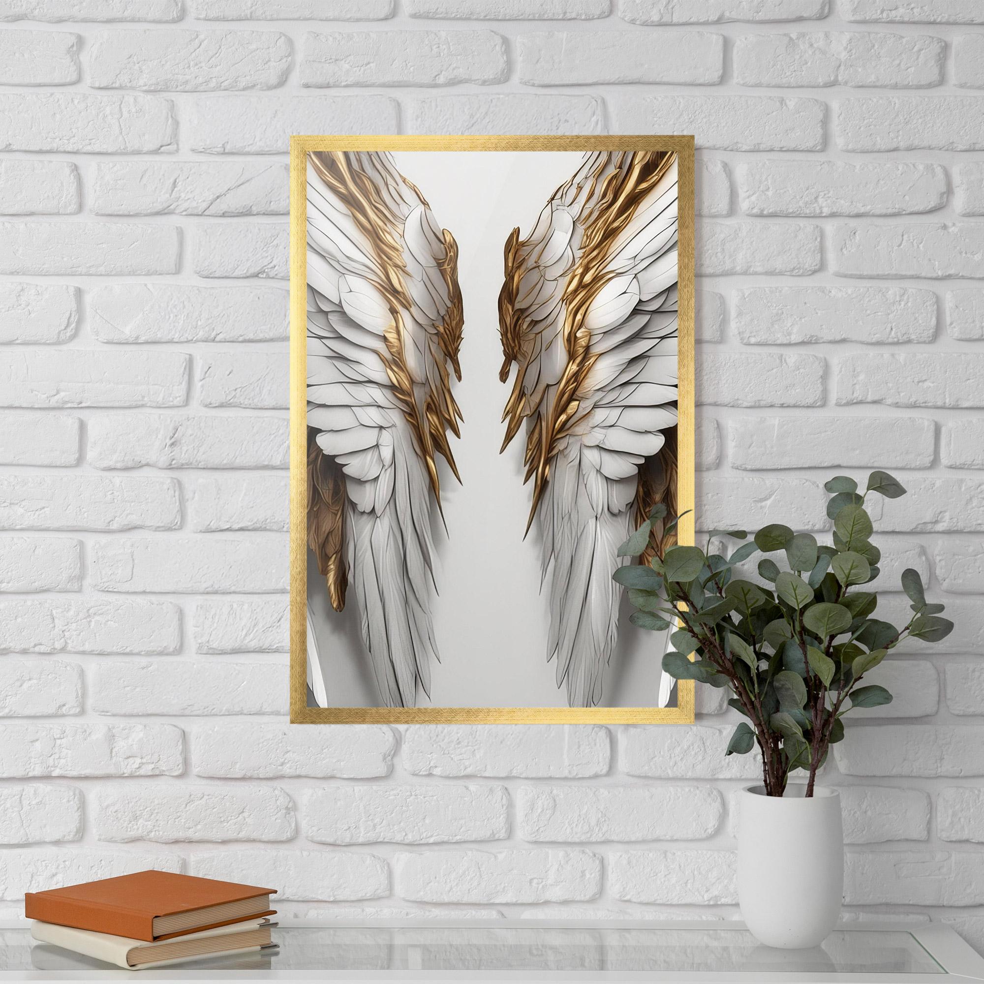 Keretezett Poszter Realistic Gold Angel Wings mockup 5