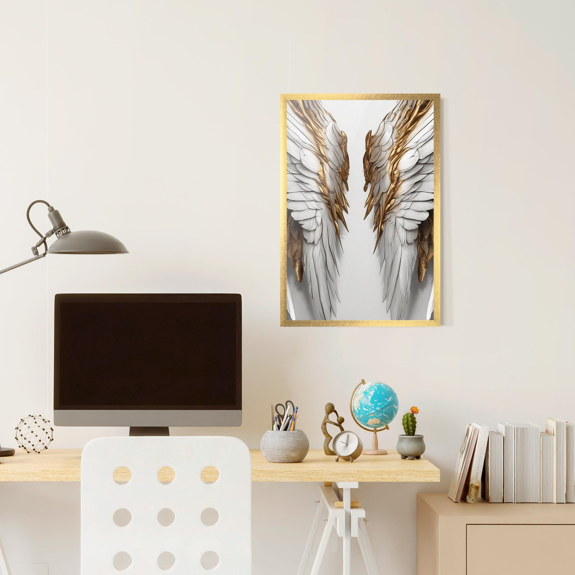Keretezett Poszter Realistic Gold Angel Wings mockup 6