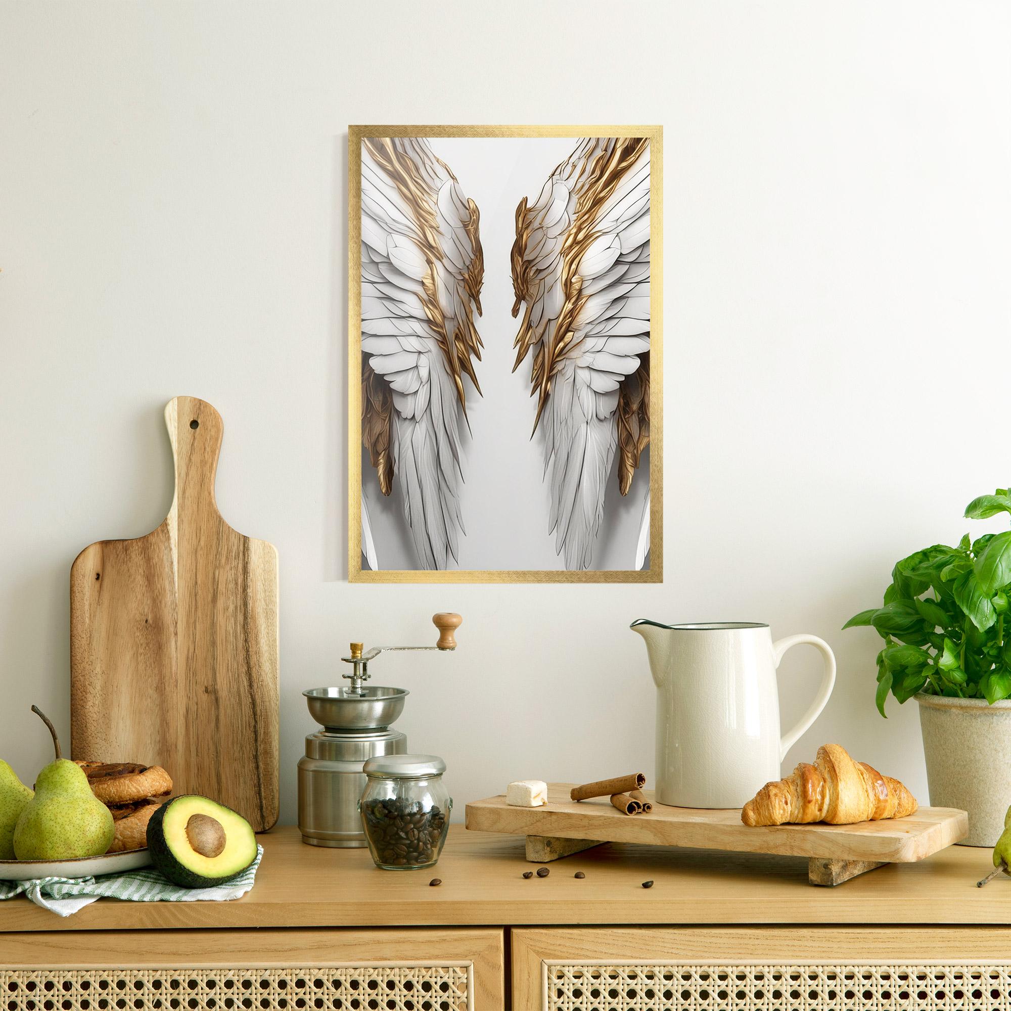 Keretezett Poszter Realistic Gold Angel Wings mockup 8