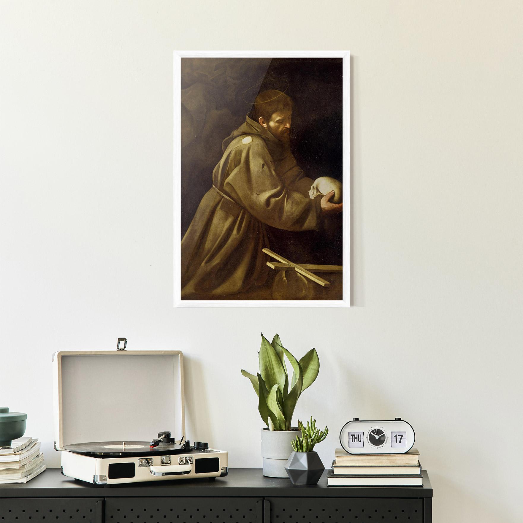 Keretezett Poszter Caravaggio Francis Prayer mockup 2