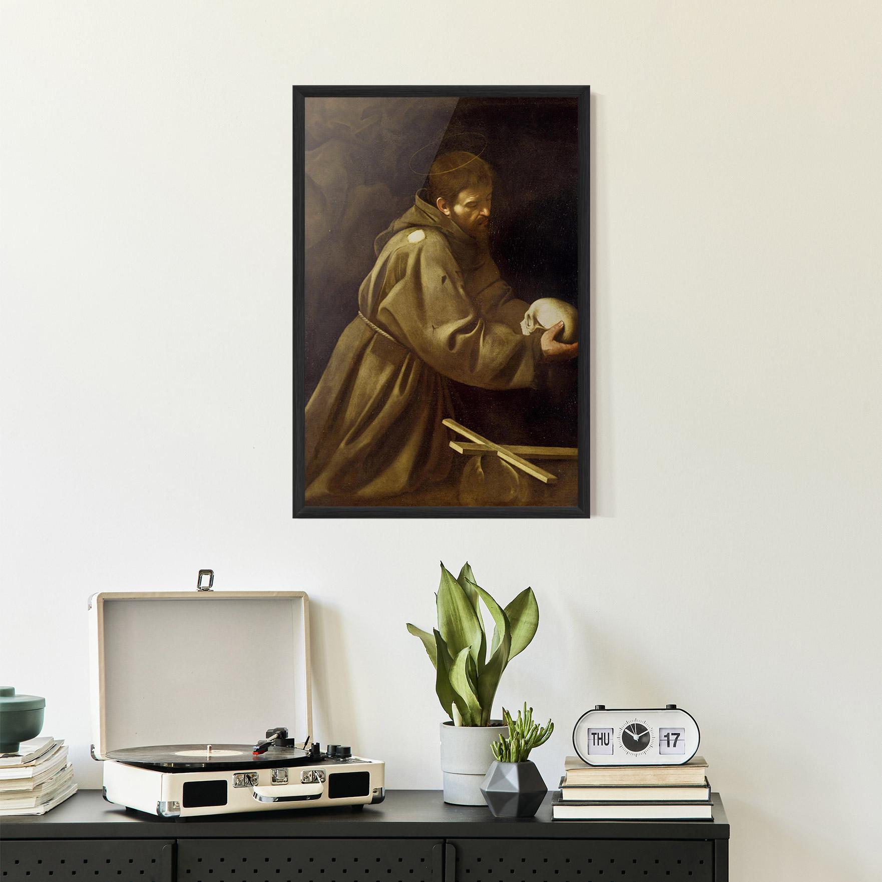 Keretezett Poszter Caravaggio Francis Prayer mockup 2