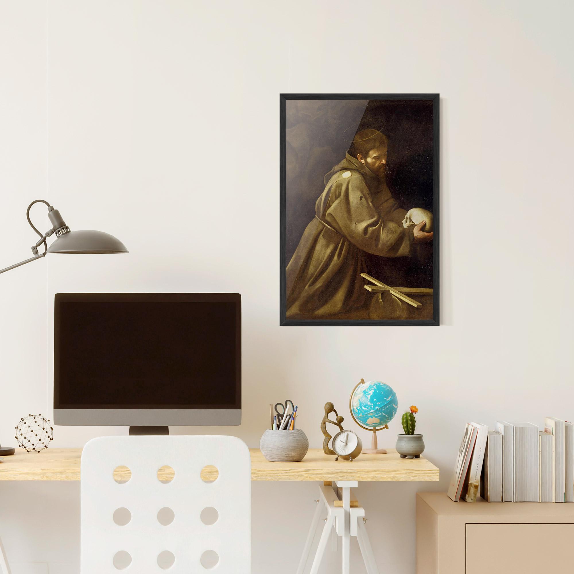 Keretezett Poszter Caravaggio Francis Prayer mockup 6