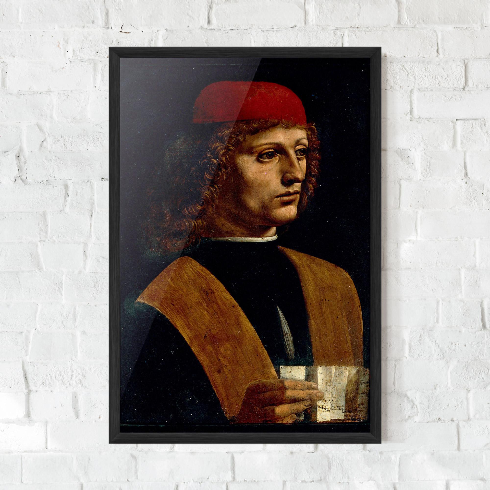 Keretezett Poszter Leonardo Da Vinci Portrait Of A Musician Pinacoteca Ambrosiana mockup 0