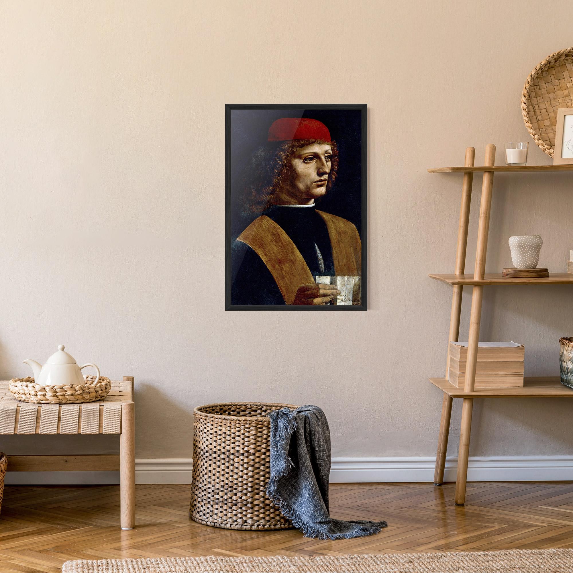 Keretezett Poszter Leonardo Da Vinci's The Portrait Of A Musician mockup 9