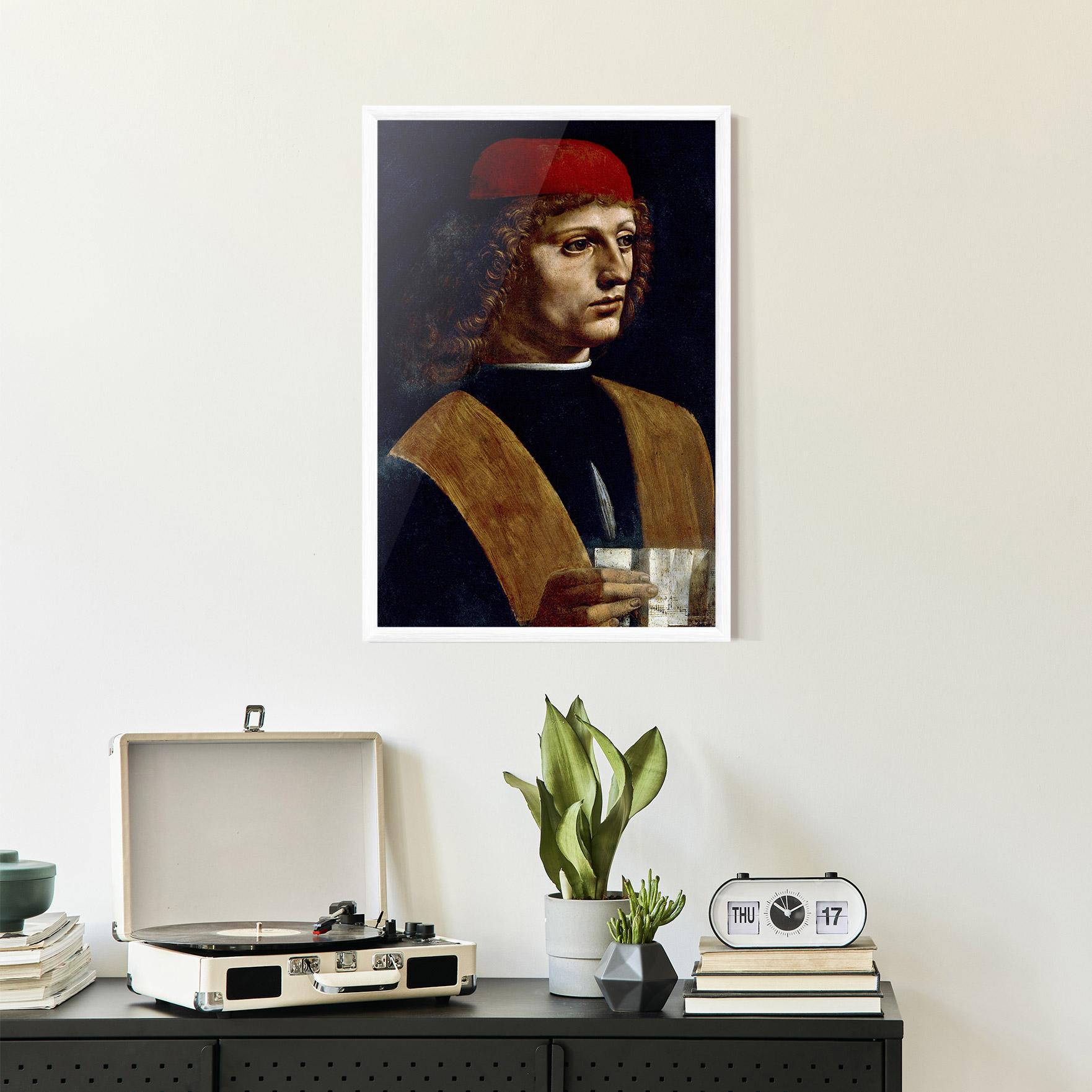 Keretezett Poszter Leonardo Da Vinci's The Portrait Of A Musician mockup 2