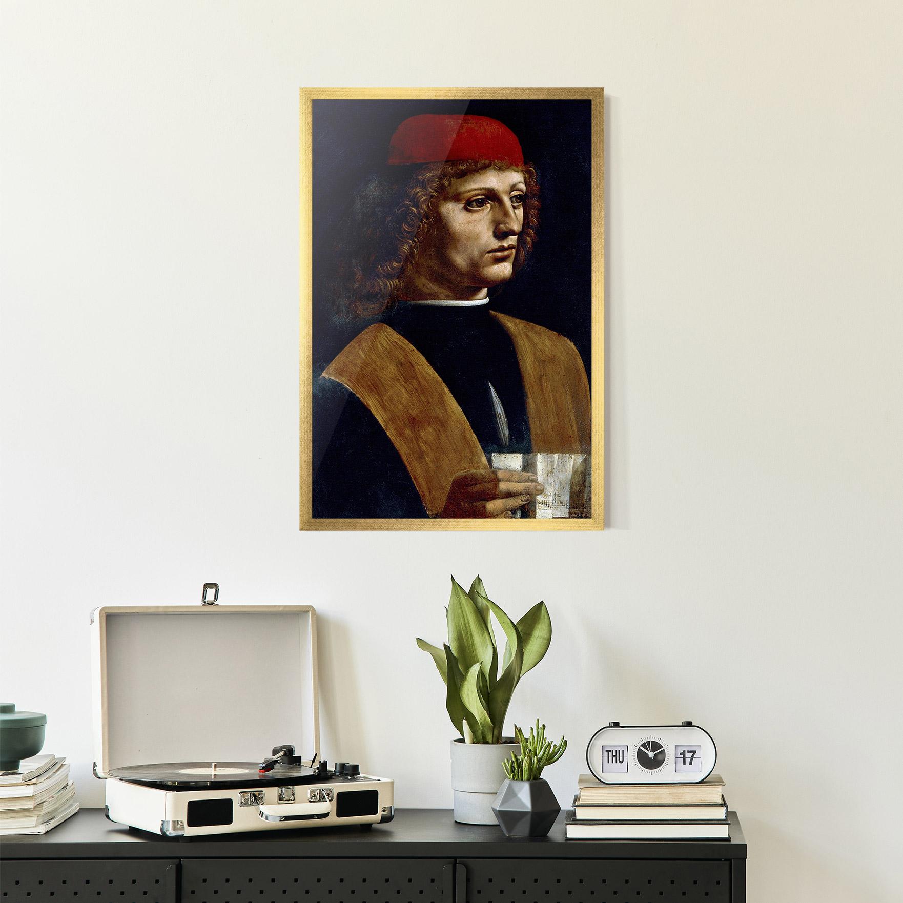 Keretezett Poszter Leonardo Da Vinci's The Portrait Of A Musician mockup 2