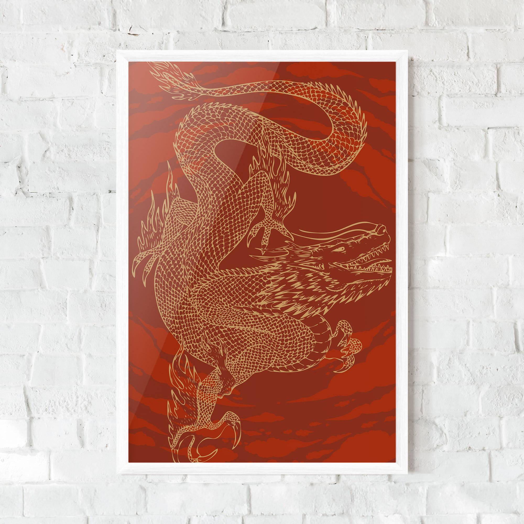 Keretezett Poszter Chinese Dragon Red mockup 0