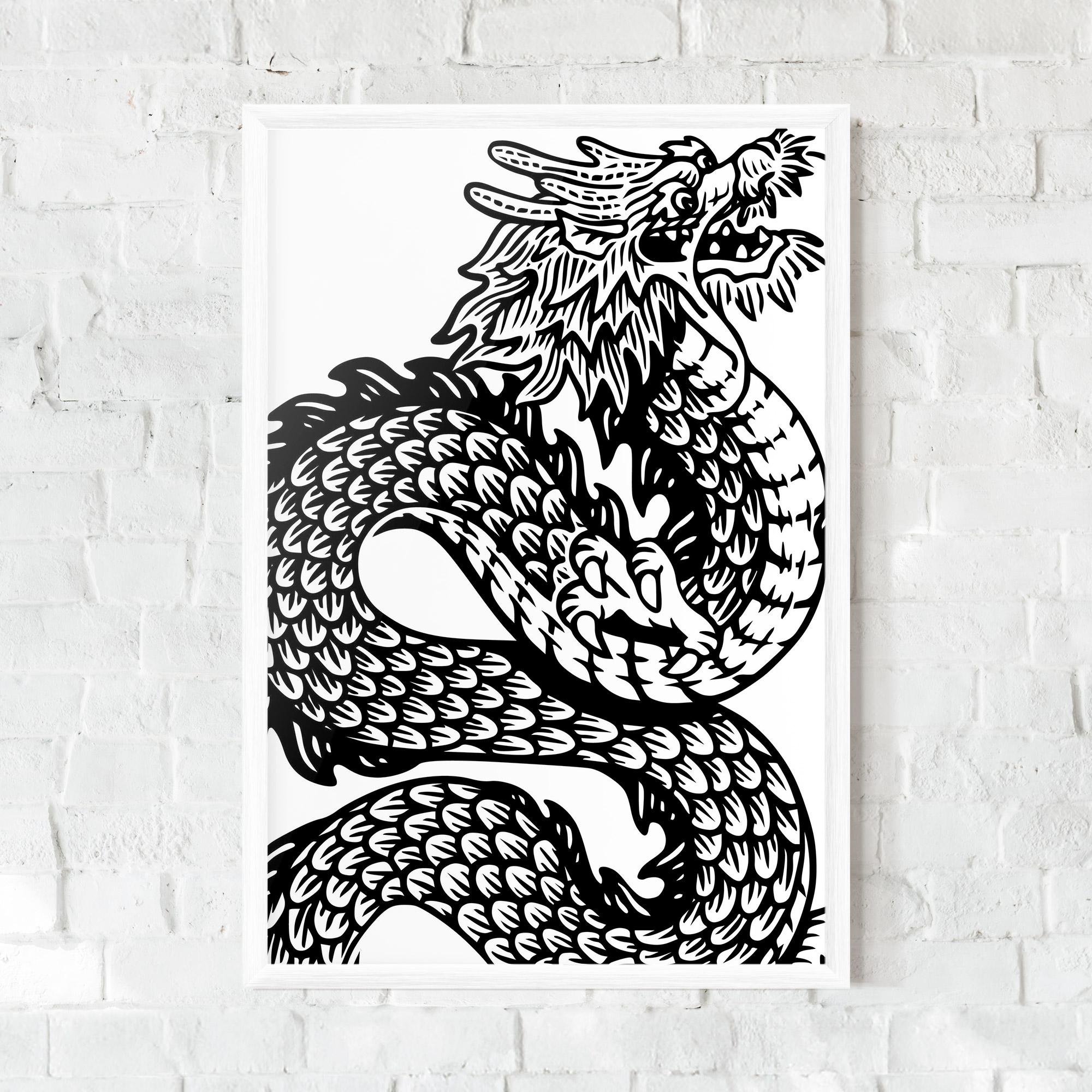 Keretezett Poszter Dragon Black Line mockup 0