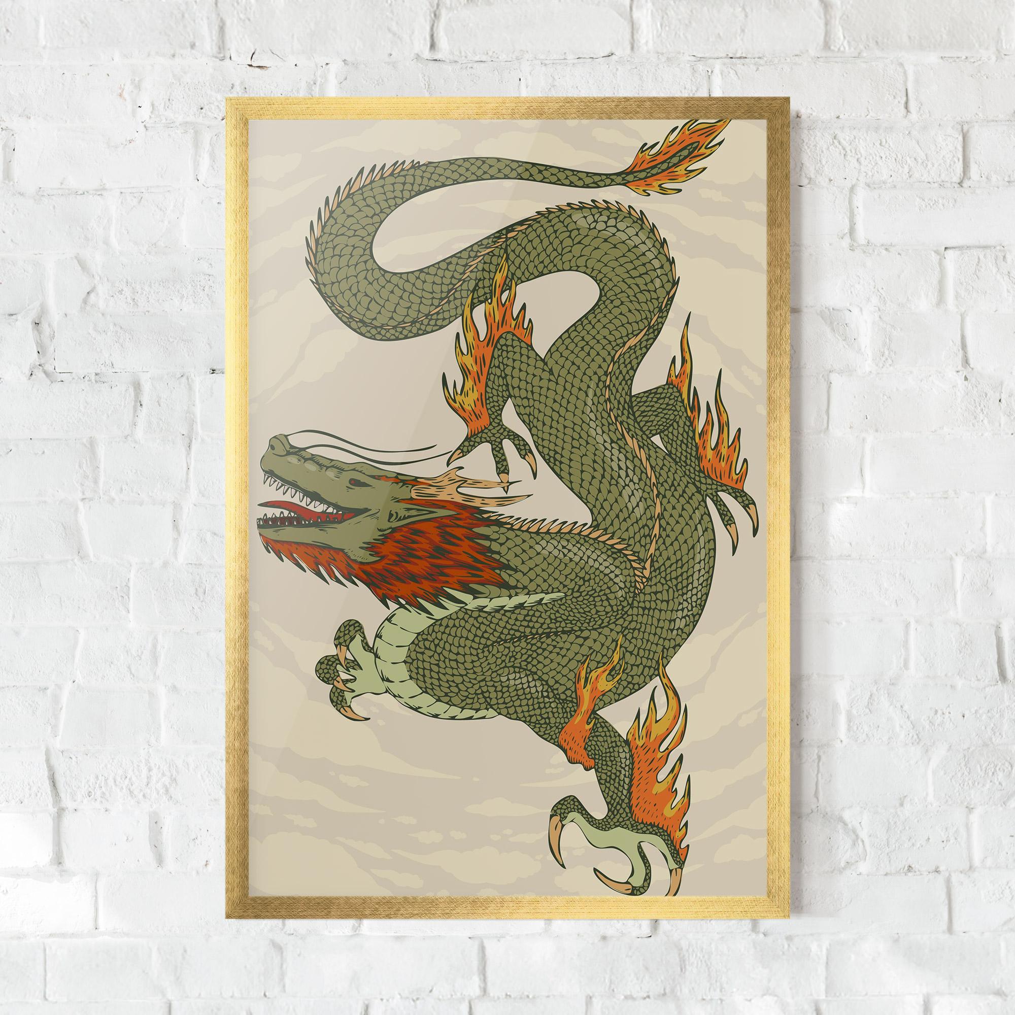 Keretezett Poszter Chinese Dragon Green mockup 0