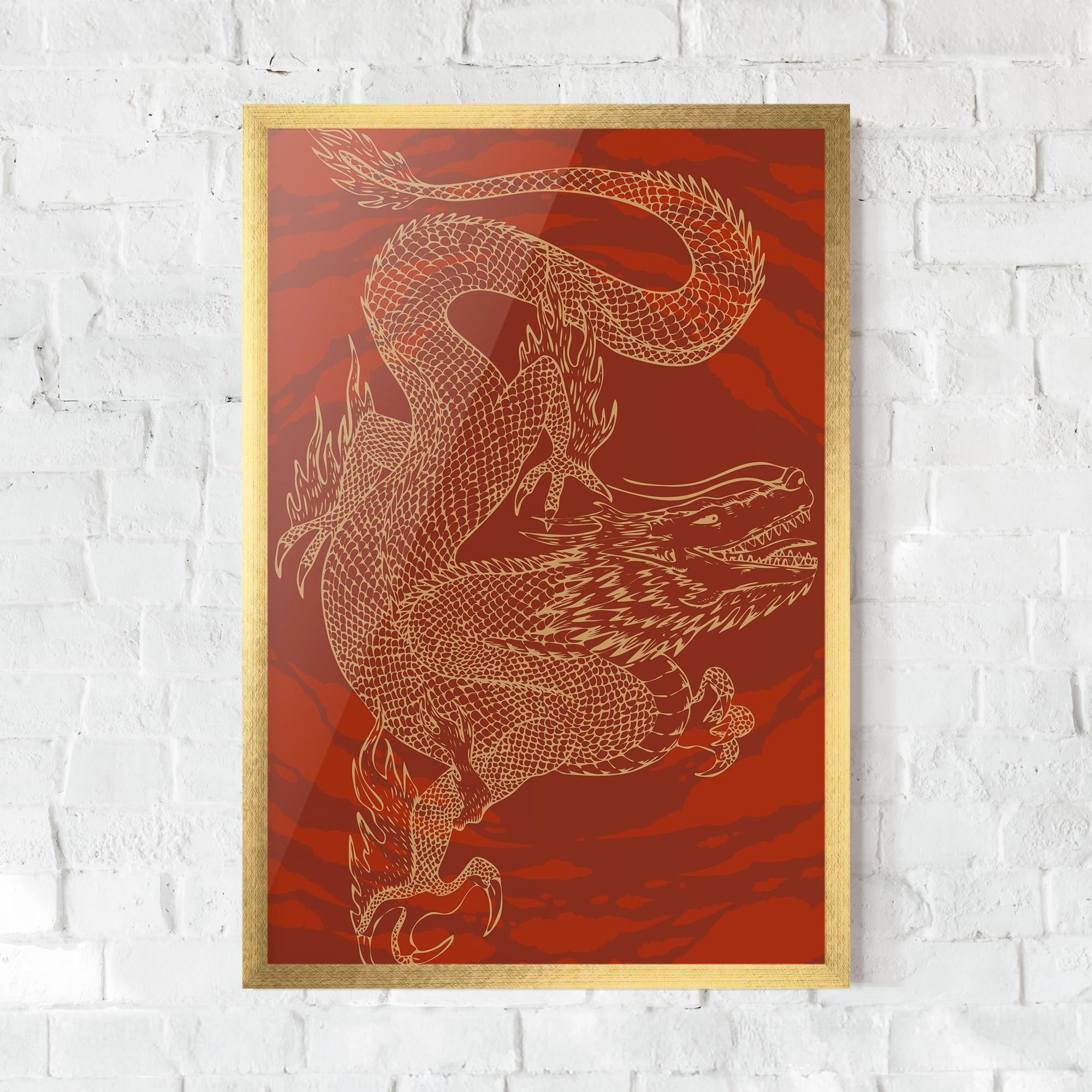 Keretezett Poszter Chinese Dragon Red mockup 0
