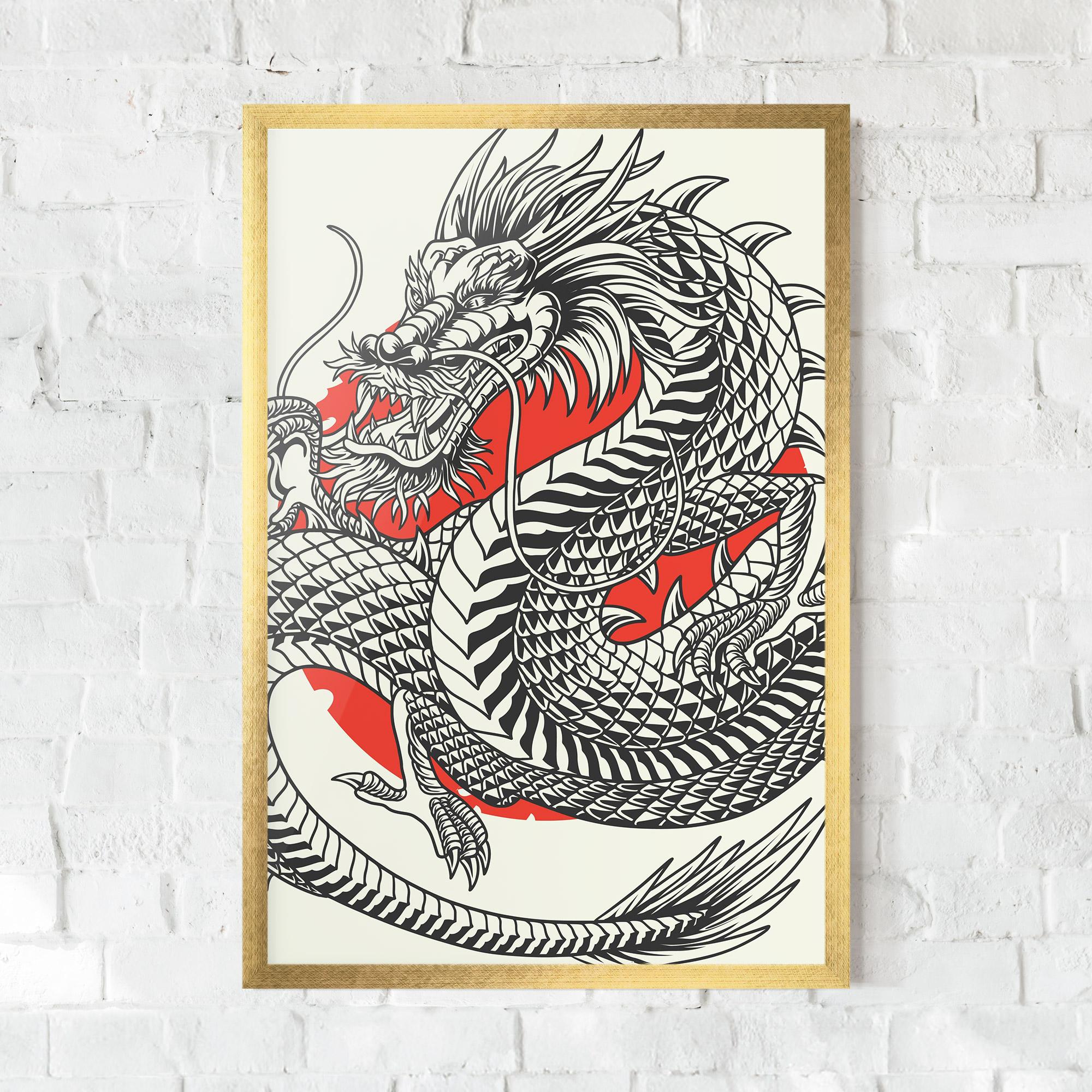 Keretezett Poszter Cream Grey Dragon mockup 0