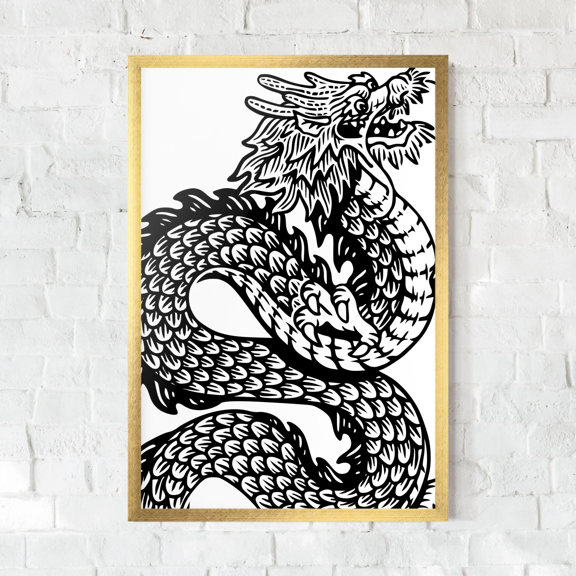 Keretezett Poszter Dragon Black Line mockup 0