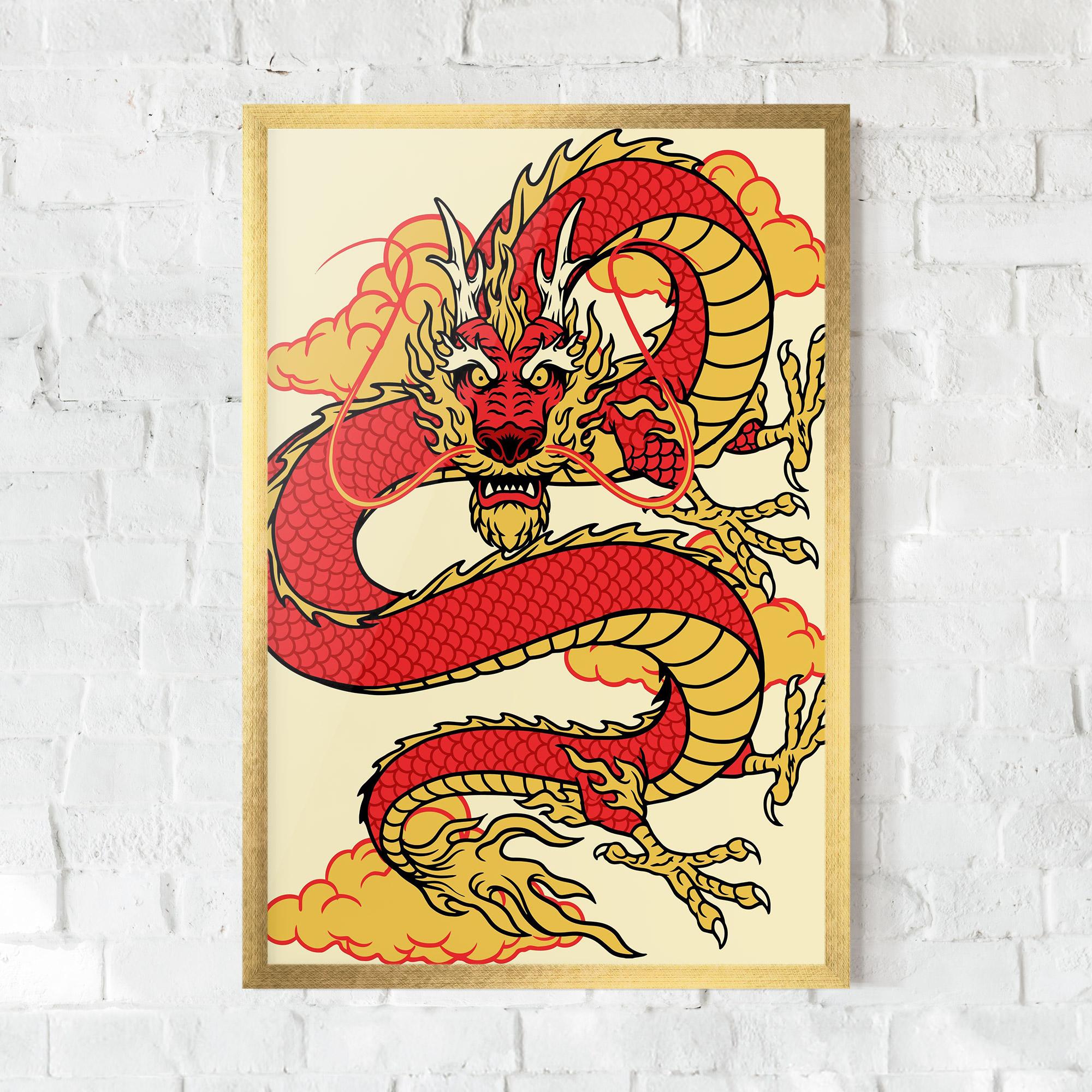 Keretezett Poszter Red Yellow Dragon mockup 0