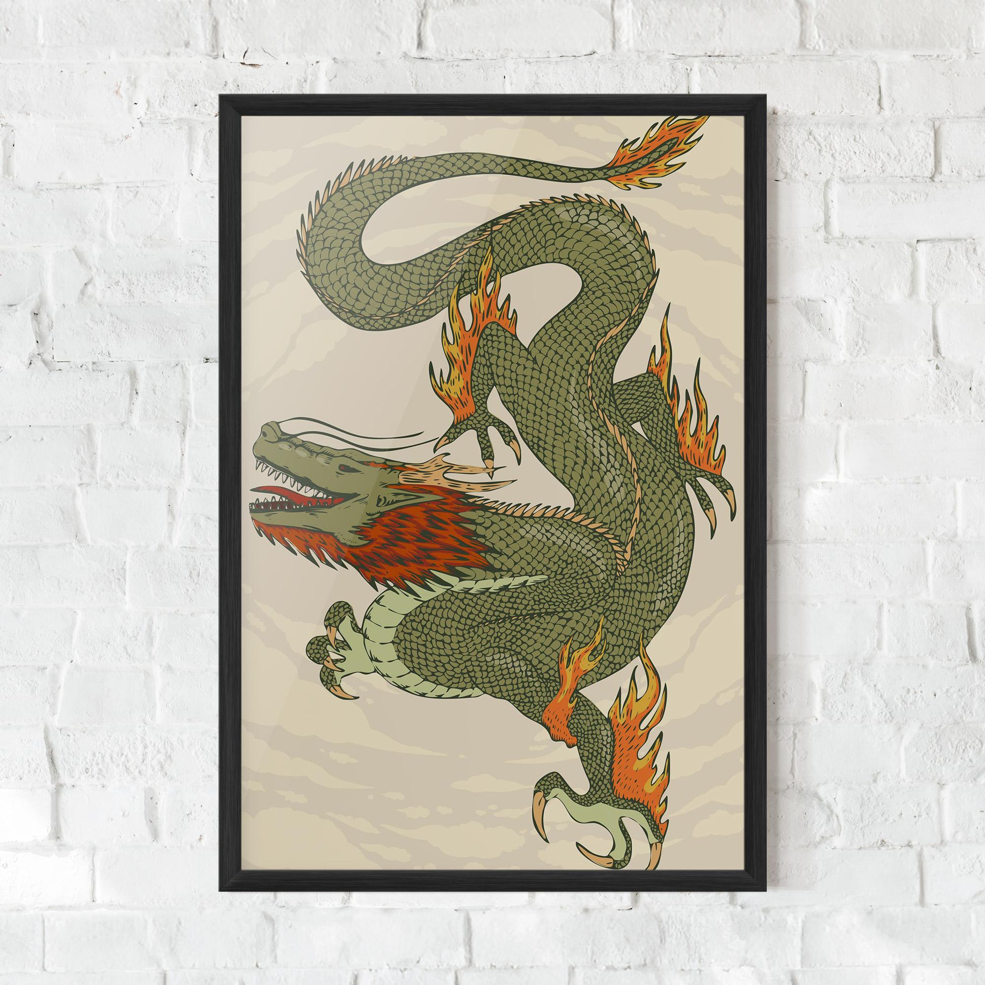 Keretezett Poszter Chinese Dragon Green mockup 0